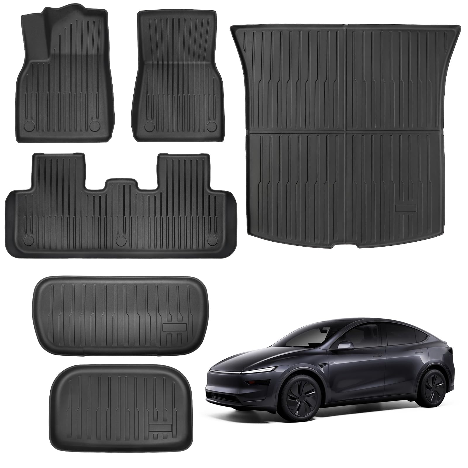 Maysoo Floor Mats For New 2025 Tesla Model Y Juniper 5-Seat - All-Weather Tpe Eco-Friendly Waterproof Non-Slip Floor Mat&Cargo L