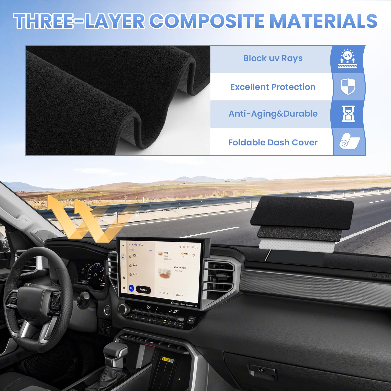 Sunsdrew Dash Cover For 2025 2024 2023 2022 Toyota Tundra Dashboard Cover Mat For Tundra Accessories Sun Shade Tundra Suede Dash