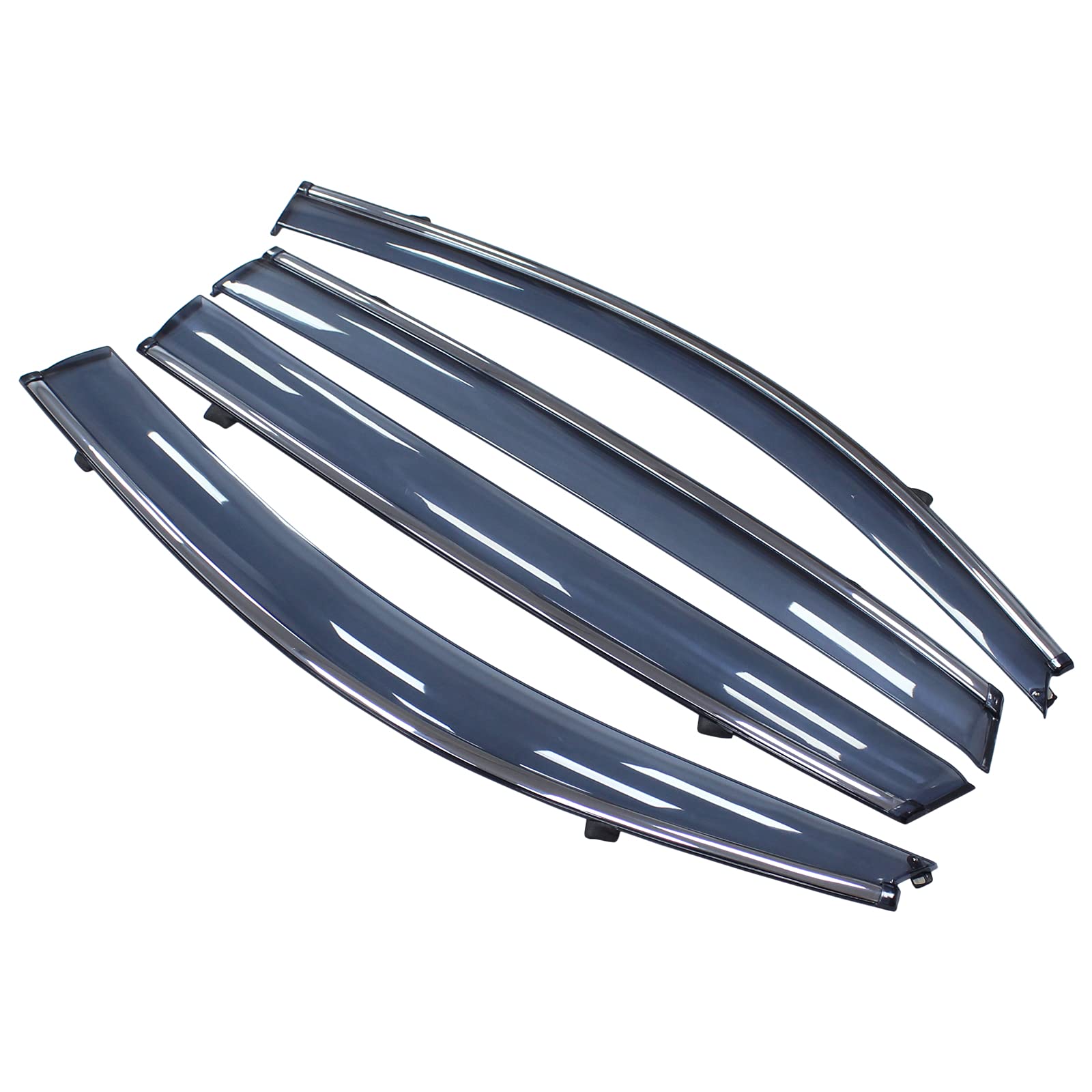 Newyall Front Rear Left And Right Chrome Door Window Visor Wind Rain Guard Deflector Trim
