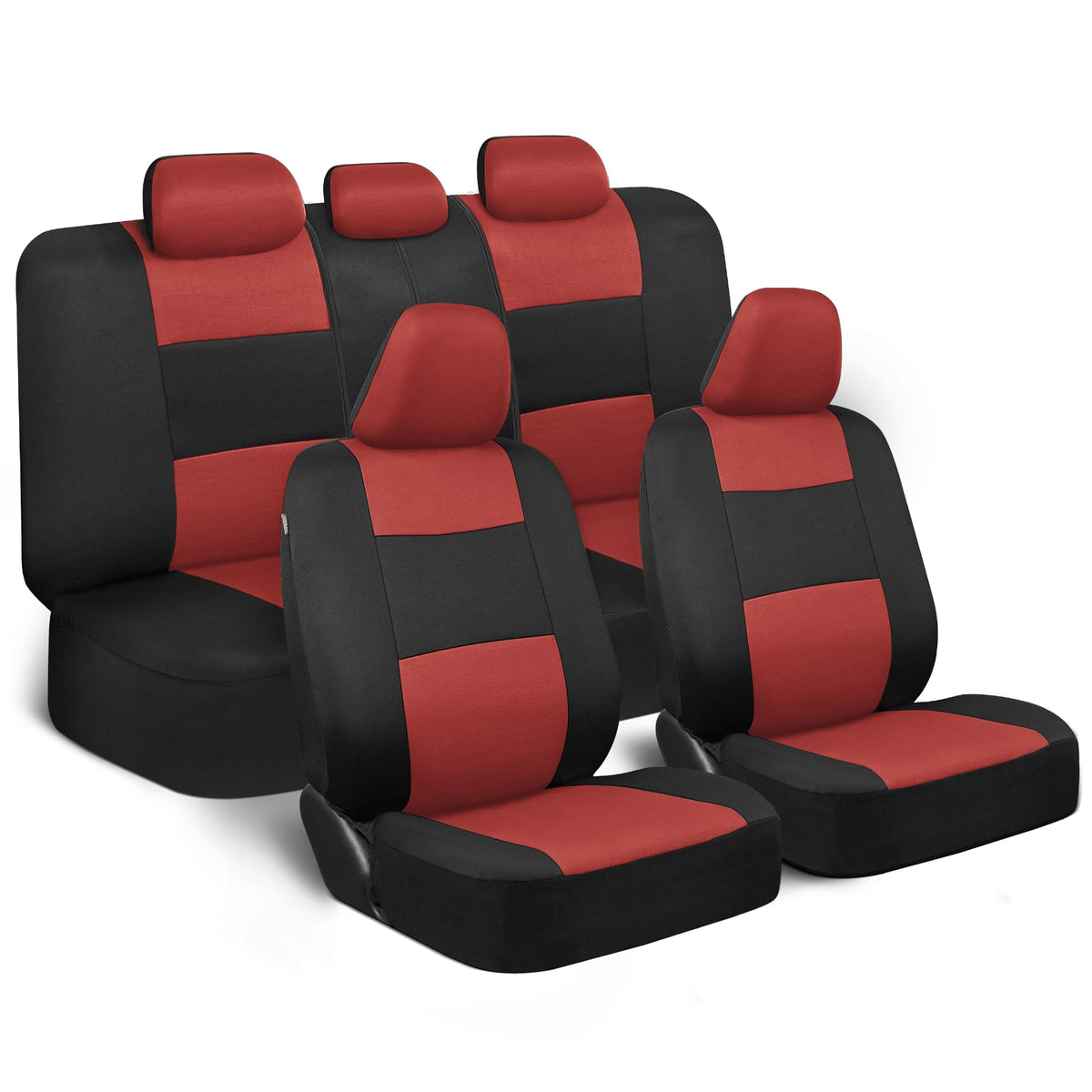 BDK PolyPro Car Seat Covers Full Set in Terracotta on Black, Front and Rear Split Bench Seat Covers for Cars, Easy to Install Ca