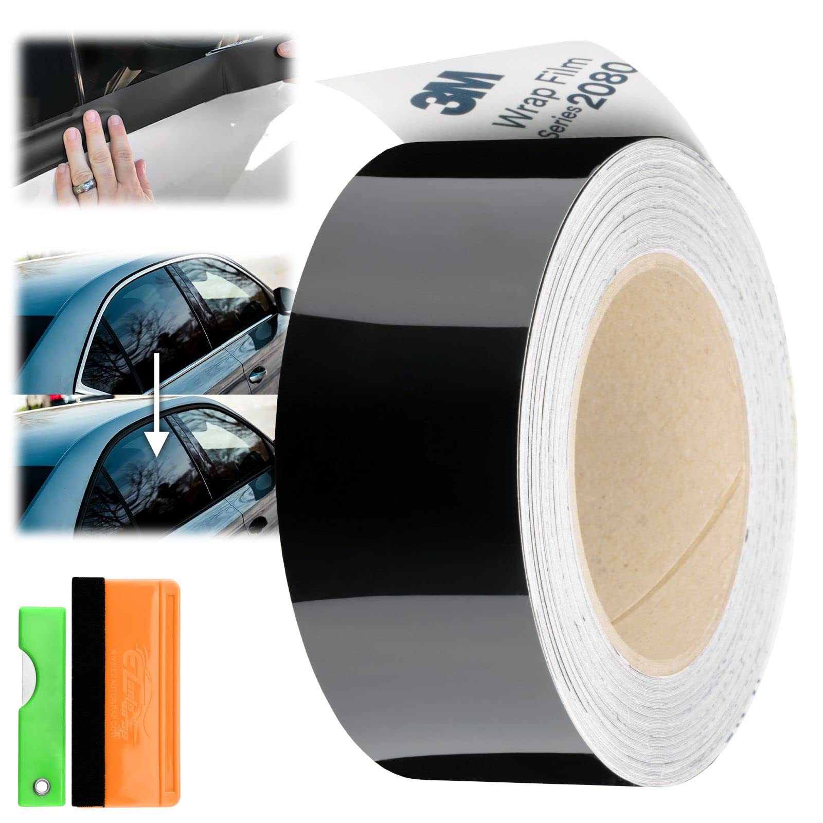 2 Inches X 50 Feet 3M 1080 2080 Gloss Black Vinyl Wrap Kit For Black Out Chrome Delete Window Trim Door Trim Free Tool Kit