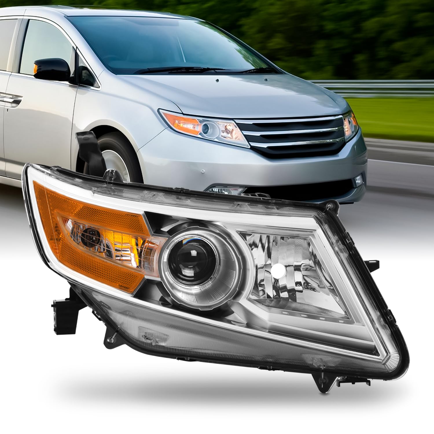 AKKON - Fit 2011 2012 2013 Honda Odyssey 11-13 OE Style Headlights Projectoer Headlamp Chrome Housing Passenger Right Side Direc