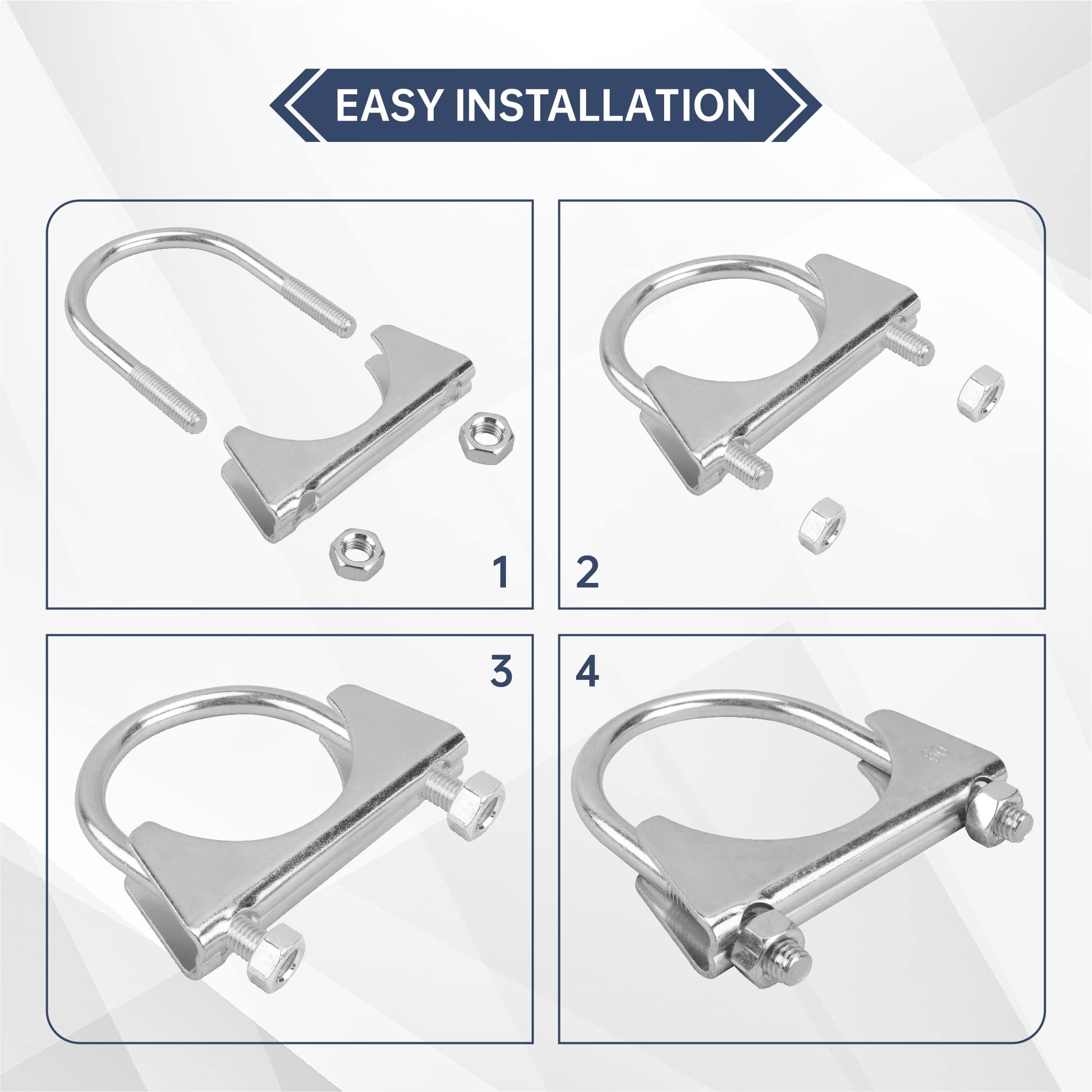 Batoneco 2.25'' U Bolt Clamp, Muffler Exhaust Clamps,2-1/4 Inch Saddle Style Heavy Duty Mild Steel(4-Pack)
