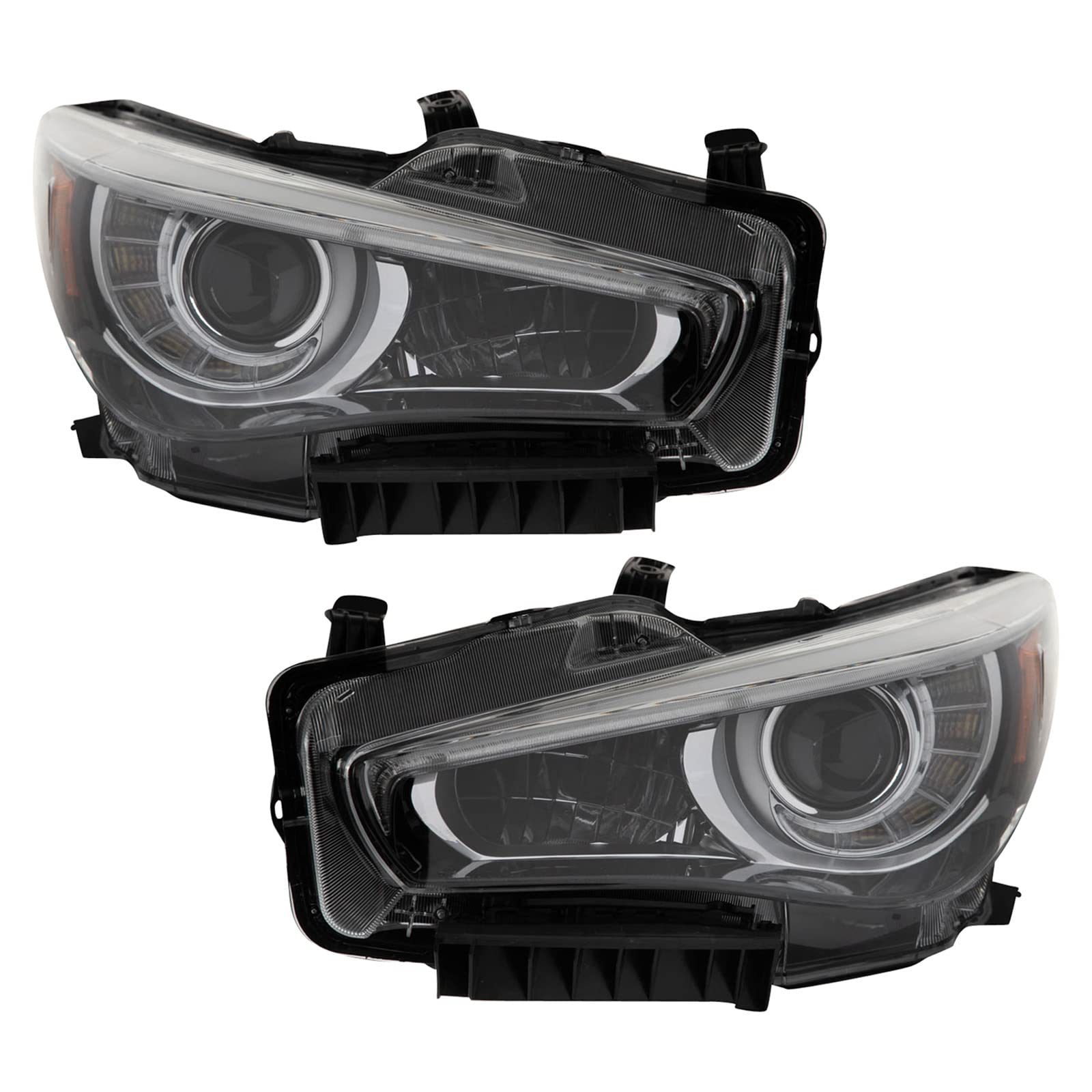 Trq Headlight Assembly Set Headlights Driver & Passenger Side Compatible With 2014-2017 Infiniti Q50 In2502157 In2503157