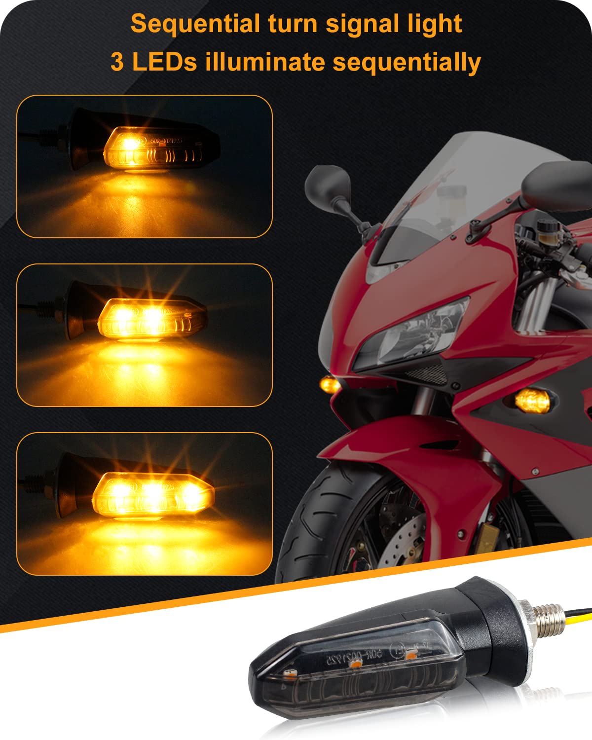 Quasco 4Pcs Universal Motorcycle Turn Signals Front Rear Led Turn Signal Light Sequential Amber Blinkers For Motorbike Scooter Quad Cruiser Off Road Touring
