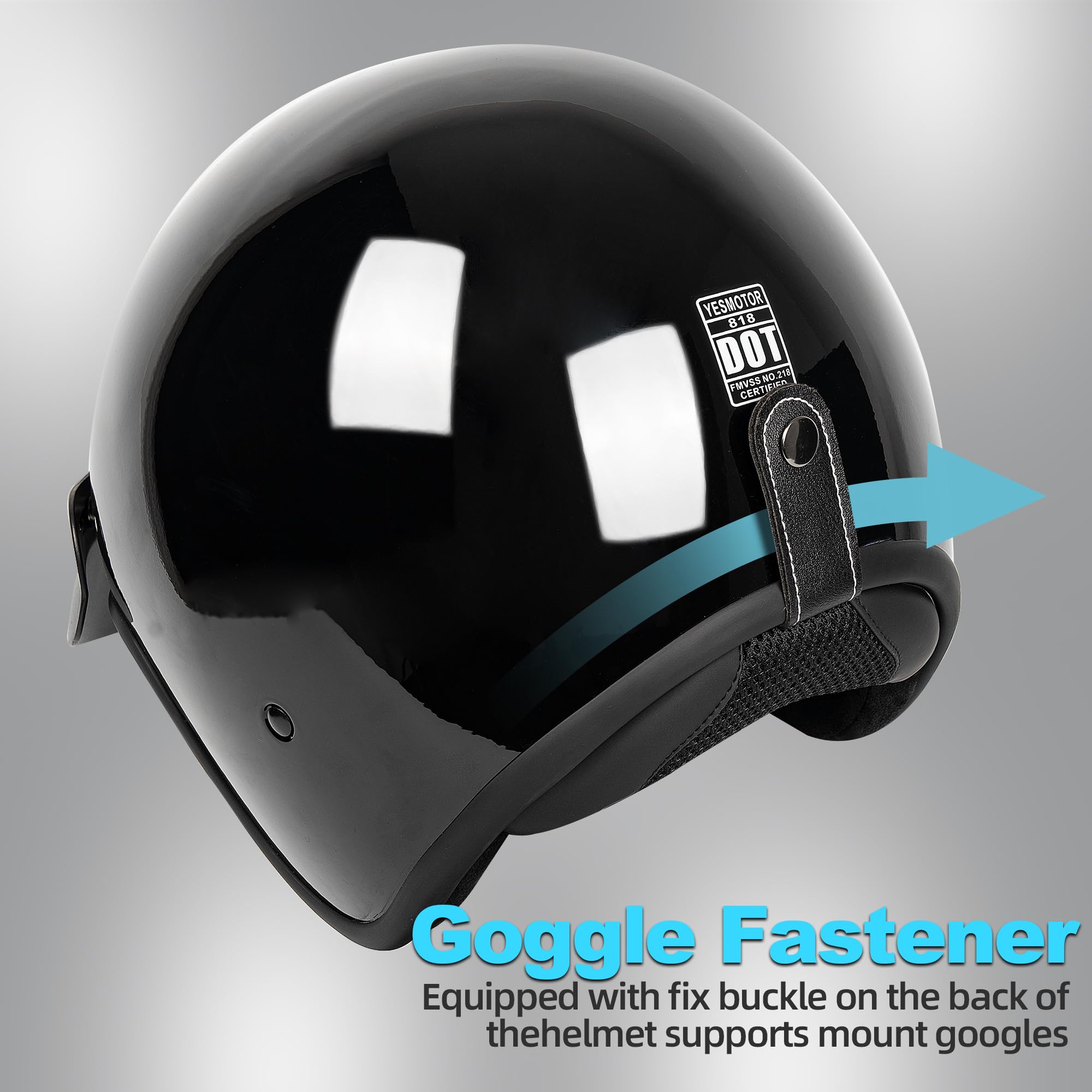 Yesmotor 3/4 Open Face Retro Motorcycle Helmet Vespa Helmet Vintage Helmet for Vespa Motorbike Casco, Moped, Cruiser, Bobber, an