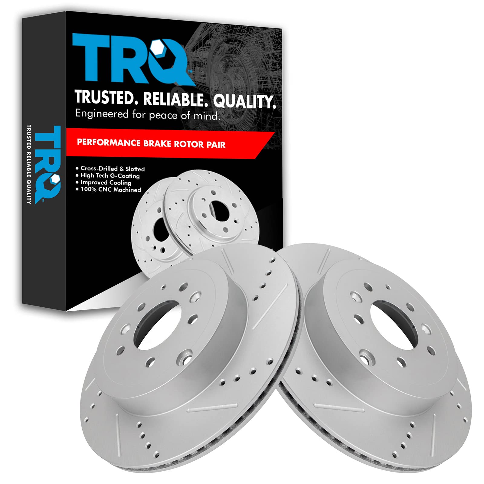Trq Rear Performance Brake Rotors Set Premium G-Coated Cross Drilled & Slotted Compatible With 2007-2015 Mazda Cx-9