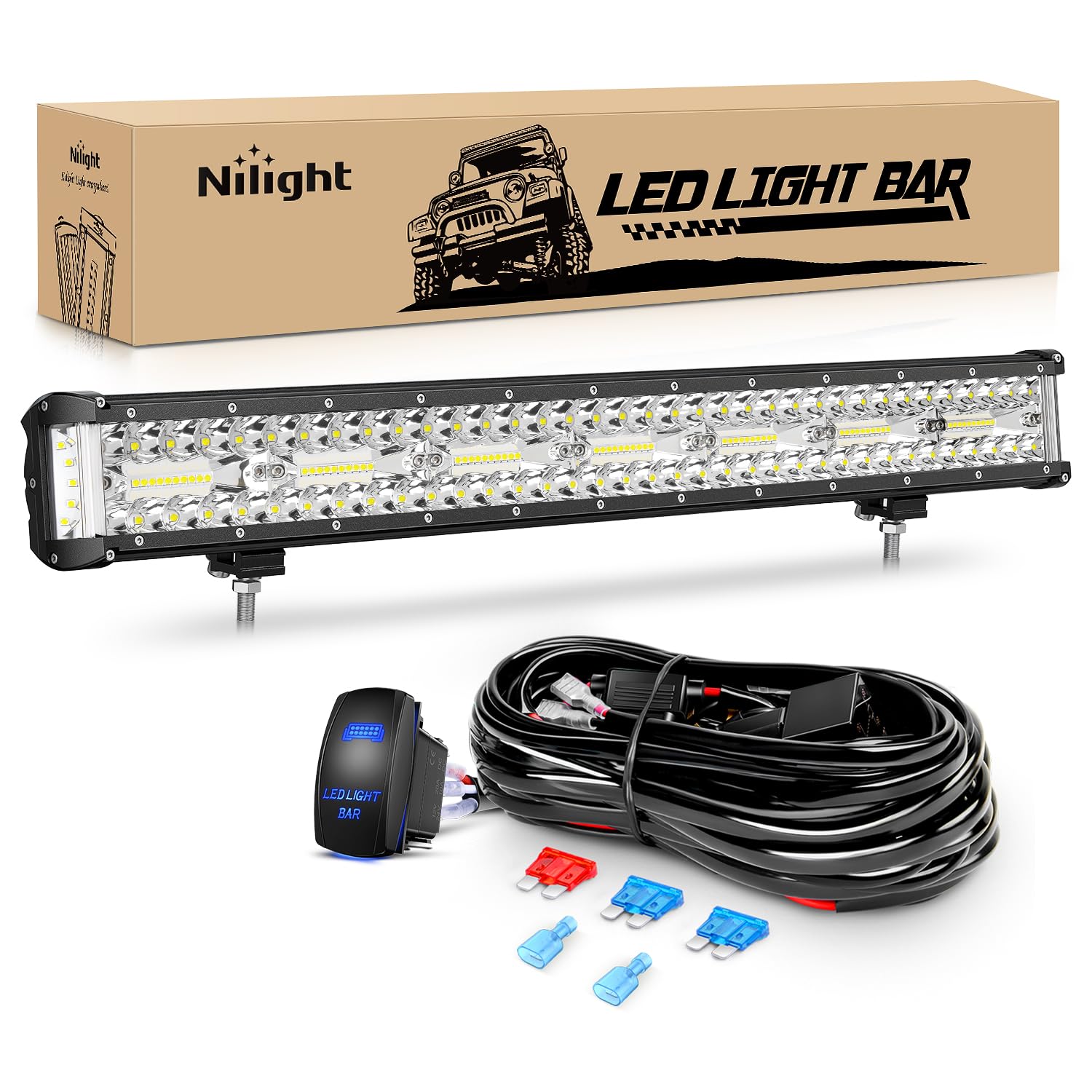 Nilight Side Shooter Led Light Bar 20 Inch Triple Row Spot Flood Combo Lights Work Lighting With 5Pin Rocker Switch Wiring Harne