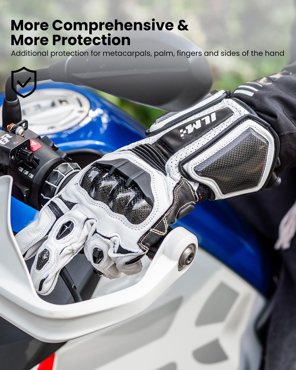 Ilm Air Flow Leather Motorcycle Gloves For Men And Women Model-Grc01L (Xl, White-Long)