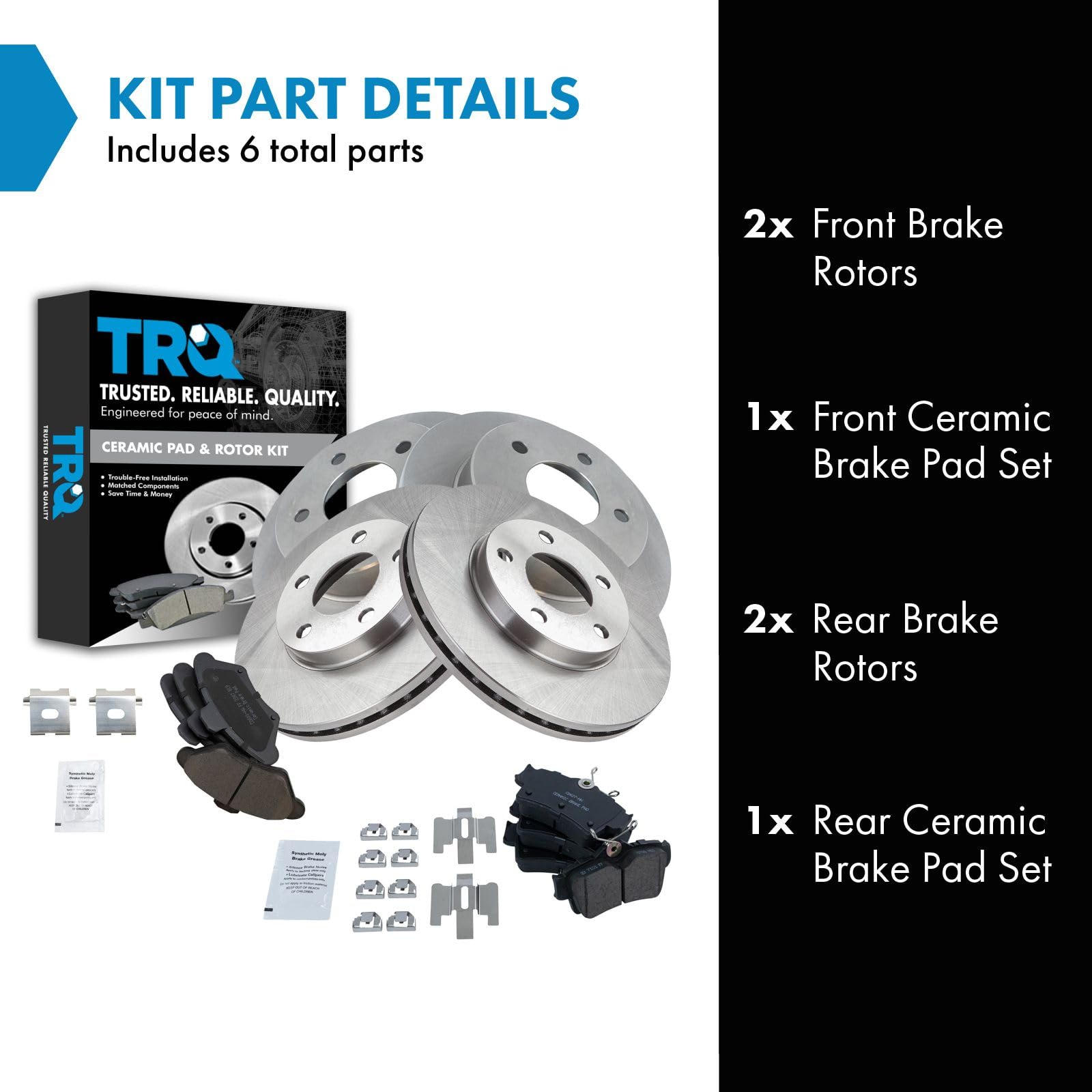 Trq Front And Rear Brake Pad & Rotor Kit Brake Pads Brake Rotor Ceramic Compatible With 1994-1998 Ford Mustang