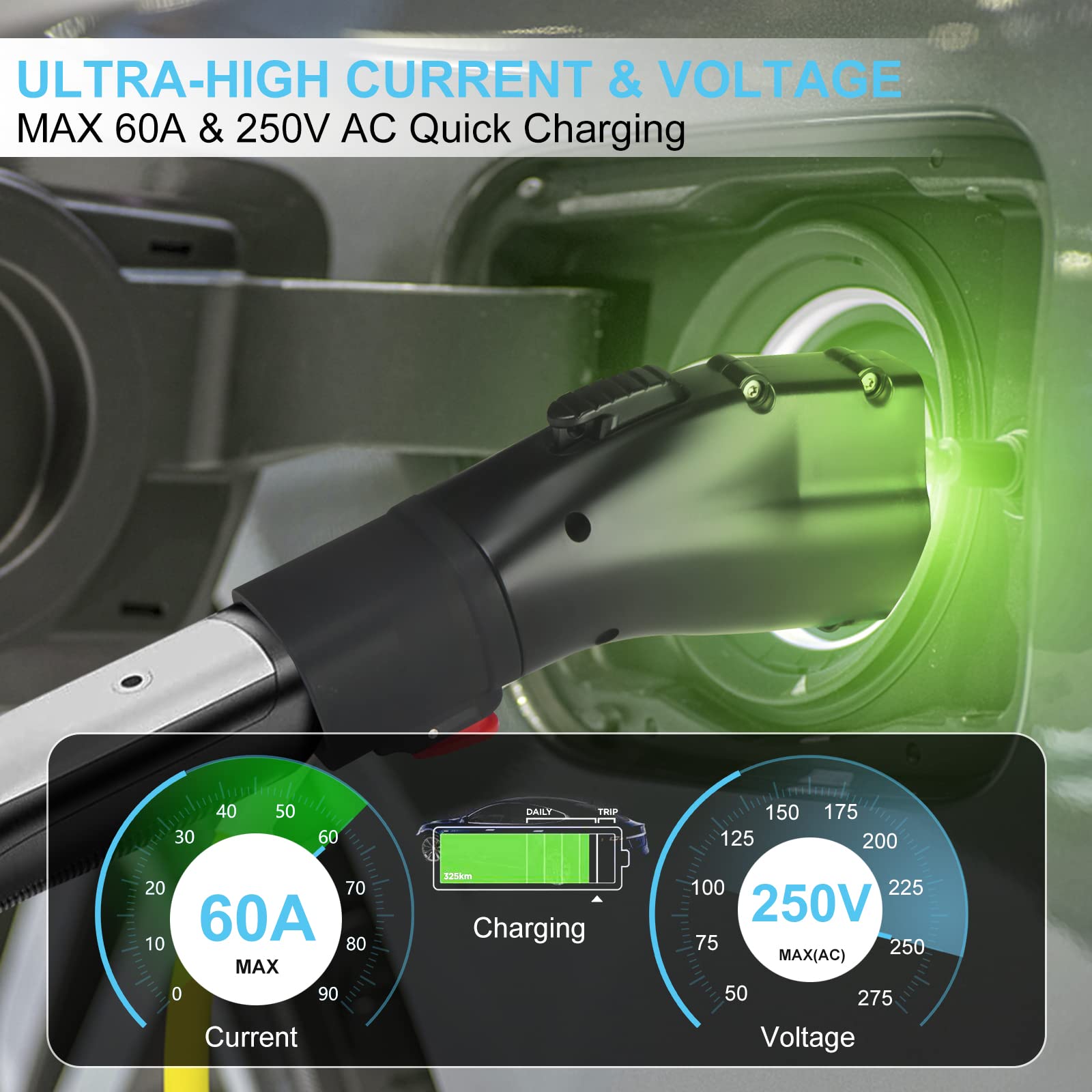 [Only For J1772 Ev Use] Tesla To J1772 Adapter, Max 60 Amp & 250V, Taechu J1772 Ev Charging Adapter With Anti-Drop Lock, Compatible With Tesla Wall/Destination/Mobile Chargers(With A Storage Box)