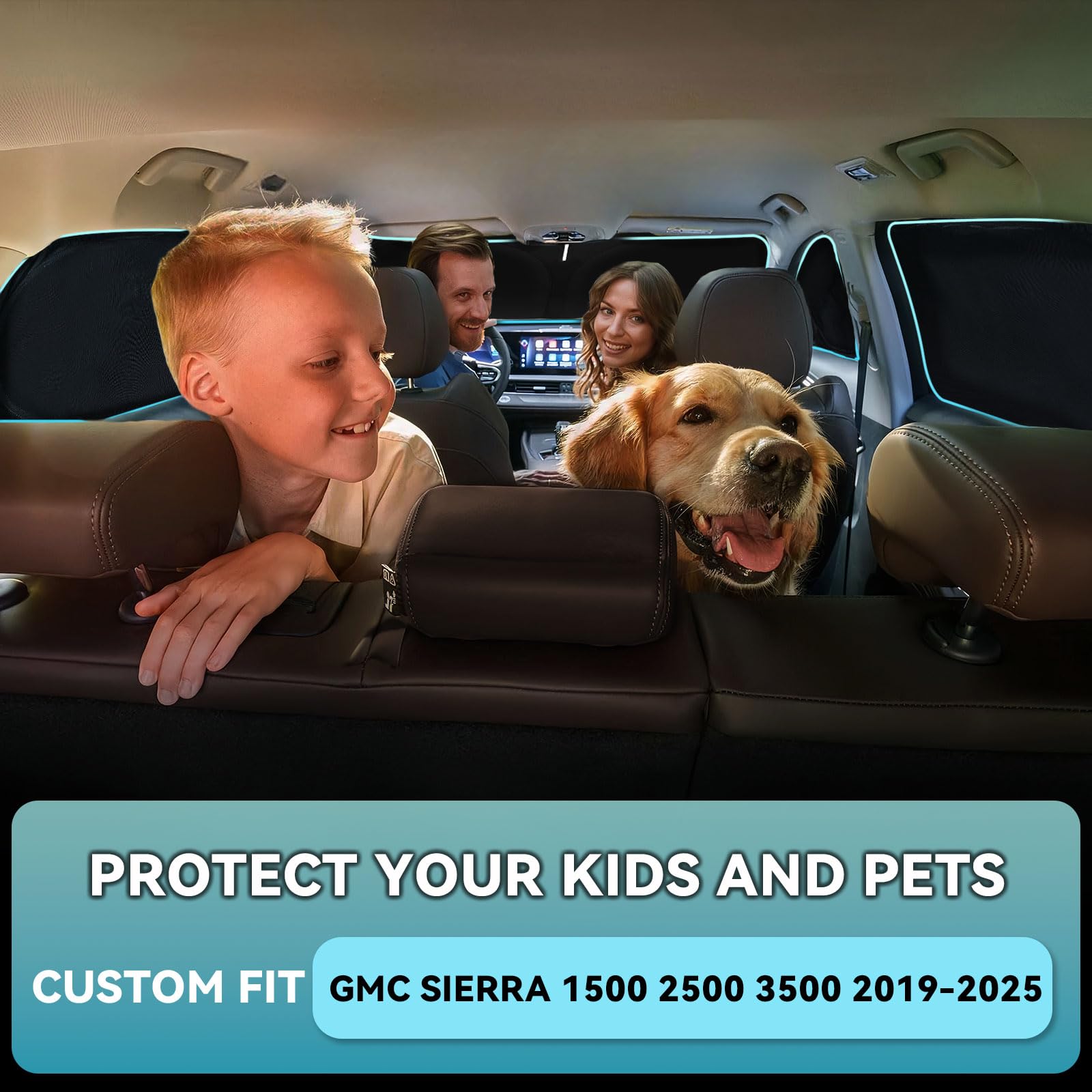 5 PCS Sun Shades for GMC Sierra 1500 2500 3500 Windshield Sunshade, 2-Layer Full Window Shades for Sierra 2019-2025 Front Rear S