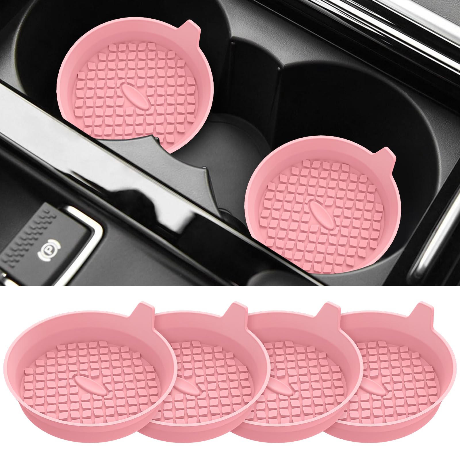 Me.Fan Car Cup Holder Coasters [4 Pack] Silicone Cups Mats, Automotive Universal Non-Slip Recessed Interior Accessories Pink
