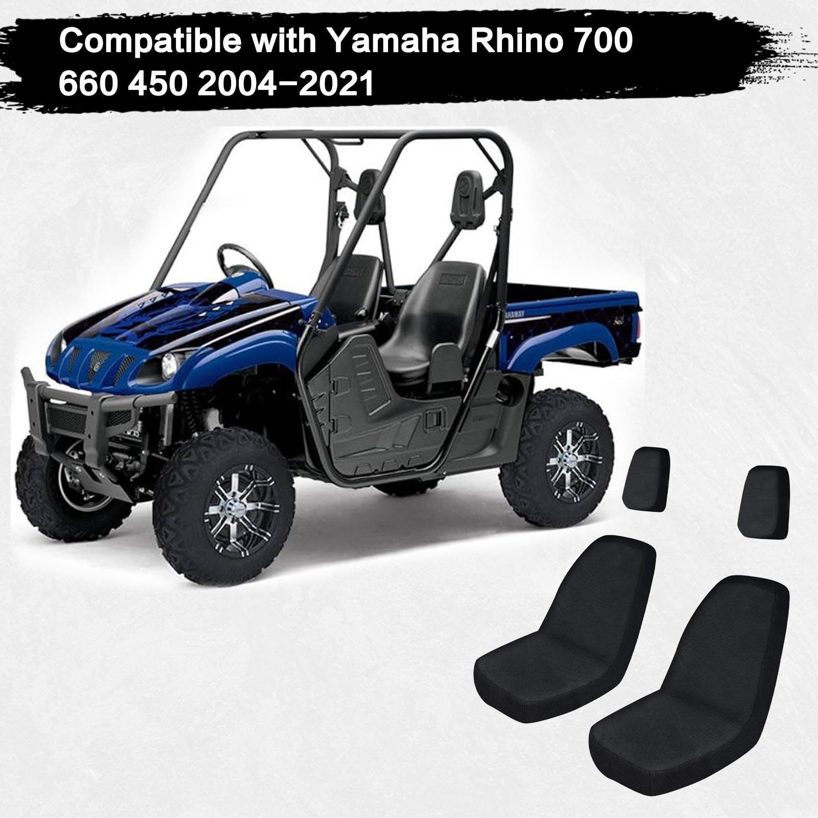 smotrcc Rhino 700 Seat Covers with Headrest Covers - Waterproof PU Coatin Compatible with Rhino 700 660 450 2004-2021,Black UTV