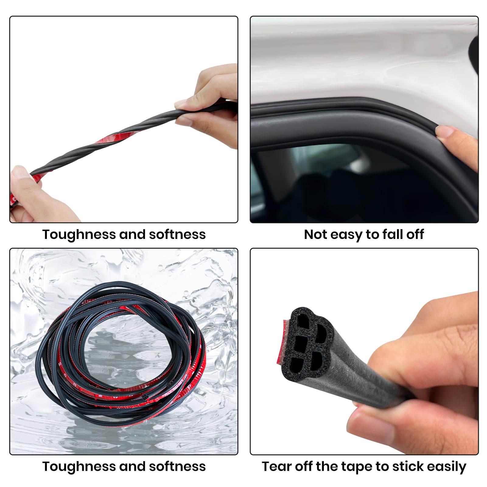 52.5Ft Car Door Seal Strip Double Layer Universal Self Adhesive Auto Door Seal Strip Soundproofing Weather Stripping for Car Doo