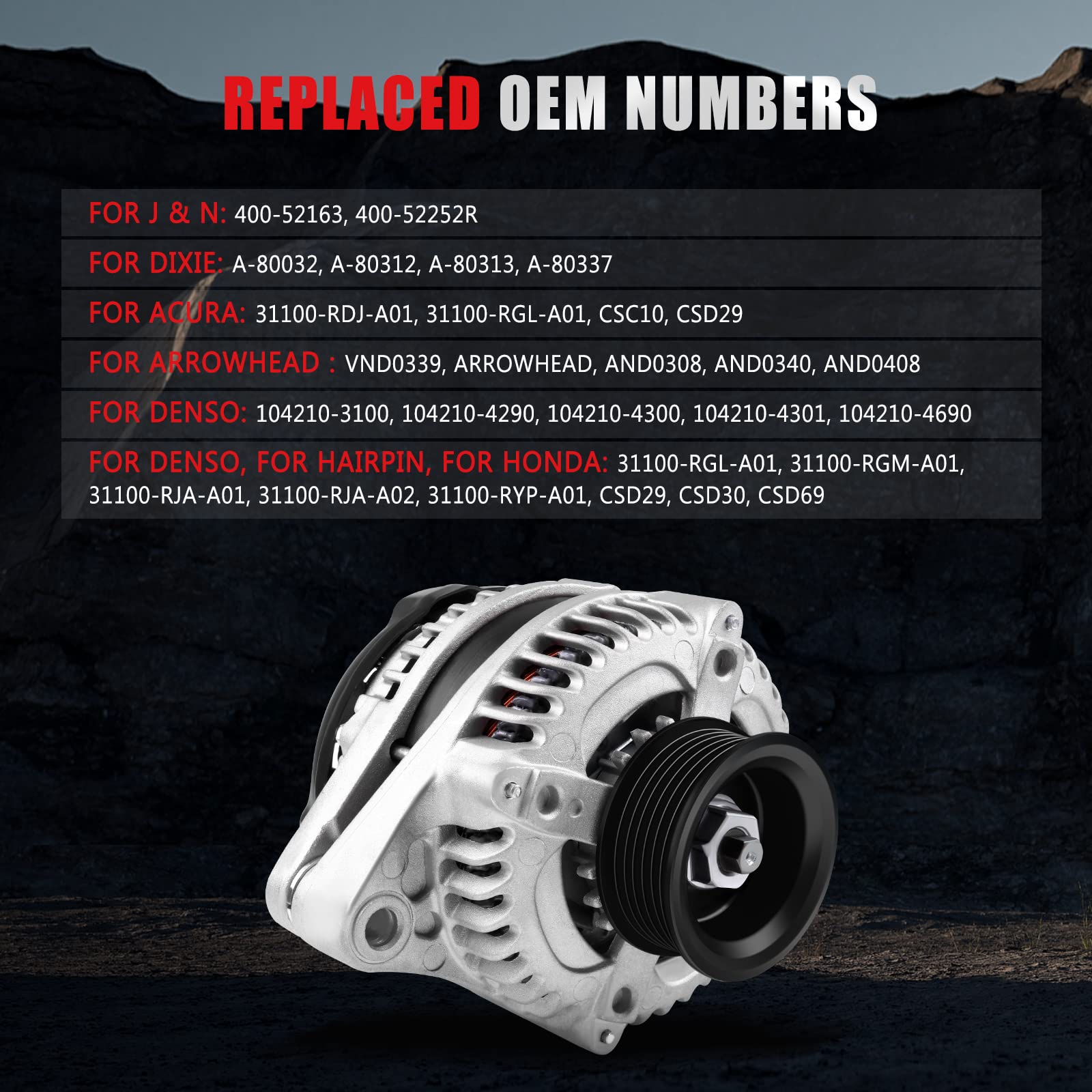 Gdsmotu And0339 11150 11151 31100-Rdj-A01 Alternator Compatible With For Acura Mdx Rl Tl For Honda Odyssey Pilot Ridgeline 3.2 3