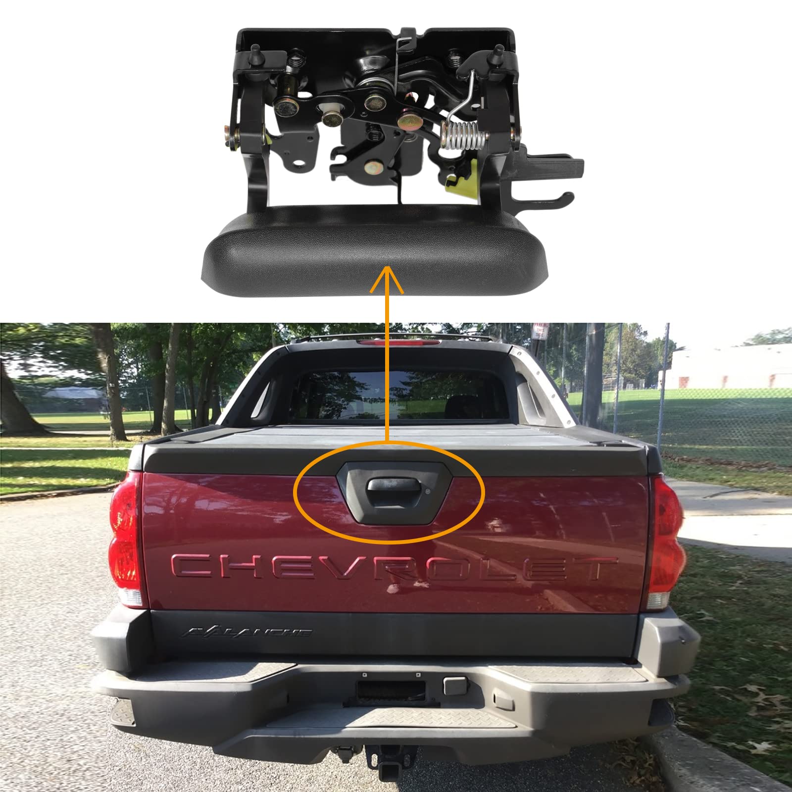 Tailgate Door Handle, Compatible with Chevy Avalanche 1500 2500 Pickup 2002 2003 2004 2005 2006, Exterior Rear Textured, | Repla