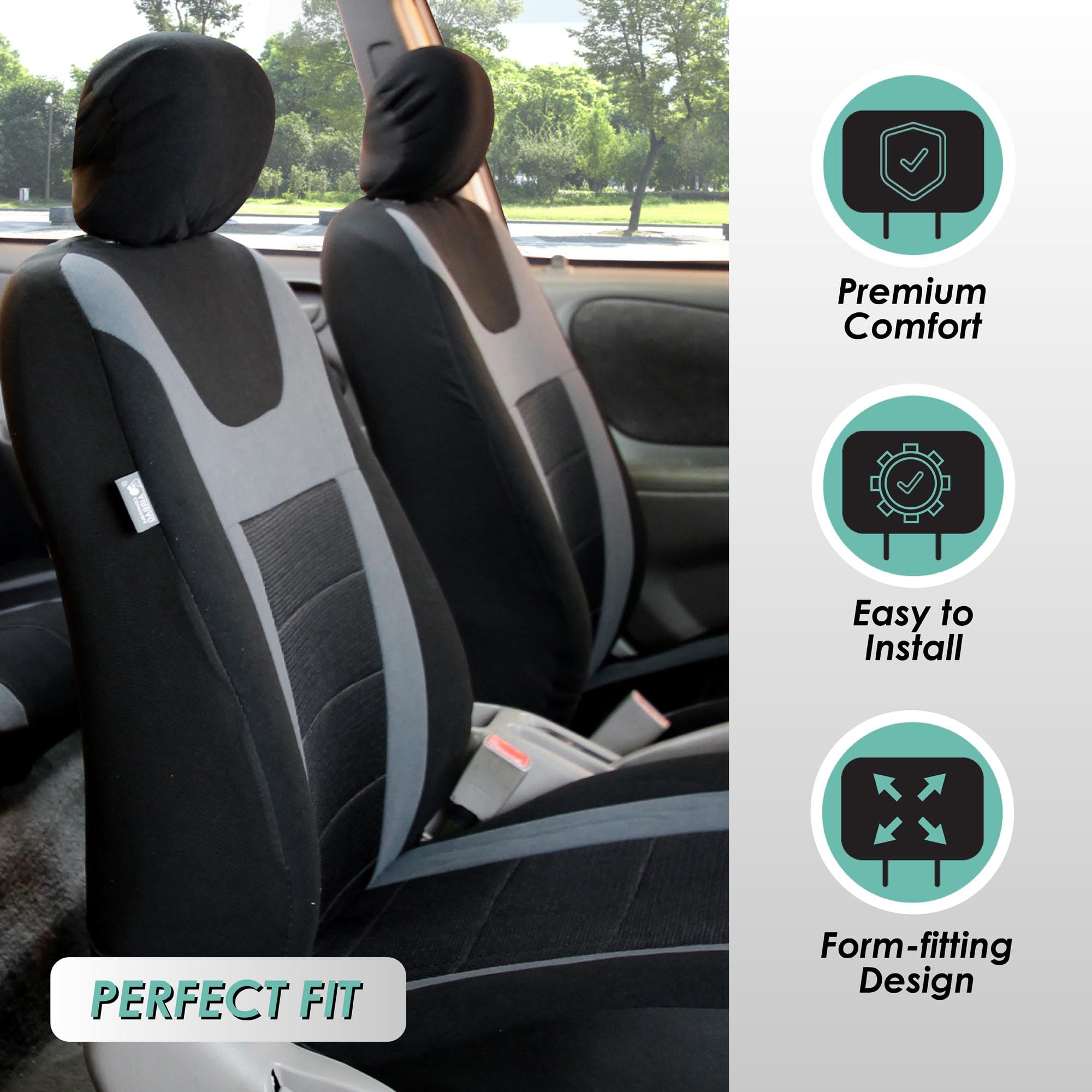 Fh Group Car Seat Covers Sports Seat Covers Front Seats Only, Airbag Compatible Gray Black Automotive Seat Cover Combo Small Car