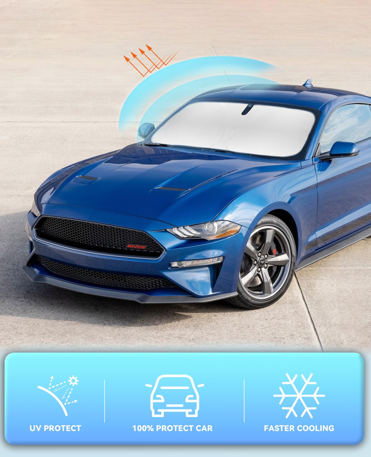 Windshield Sun Shade Car Sunshade For Ford Mustang Accessories 2015-2023 2024 2025 (Not For Ford Mustang Mach-E Windshield 240T