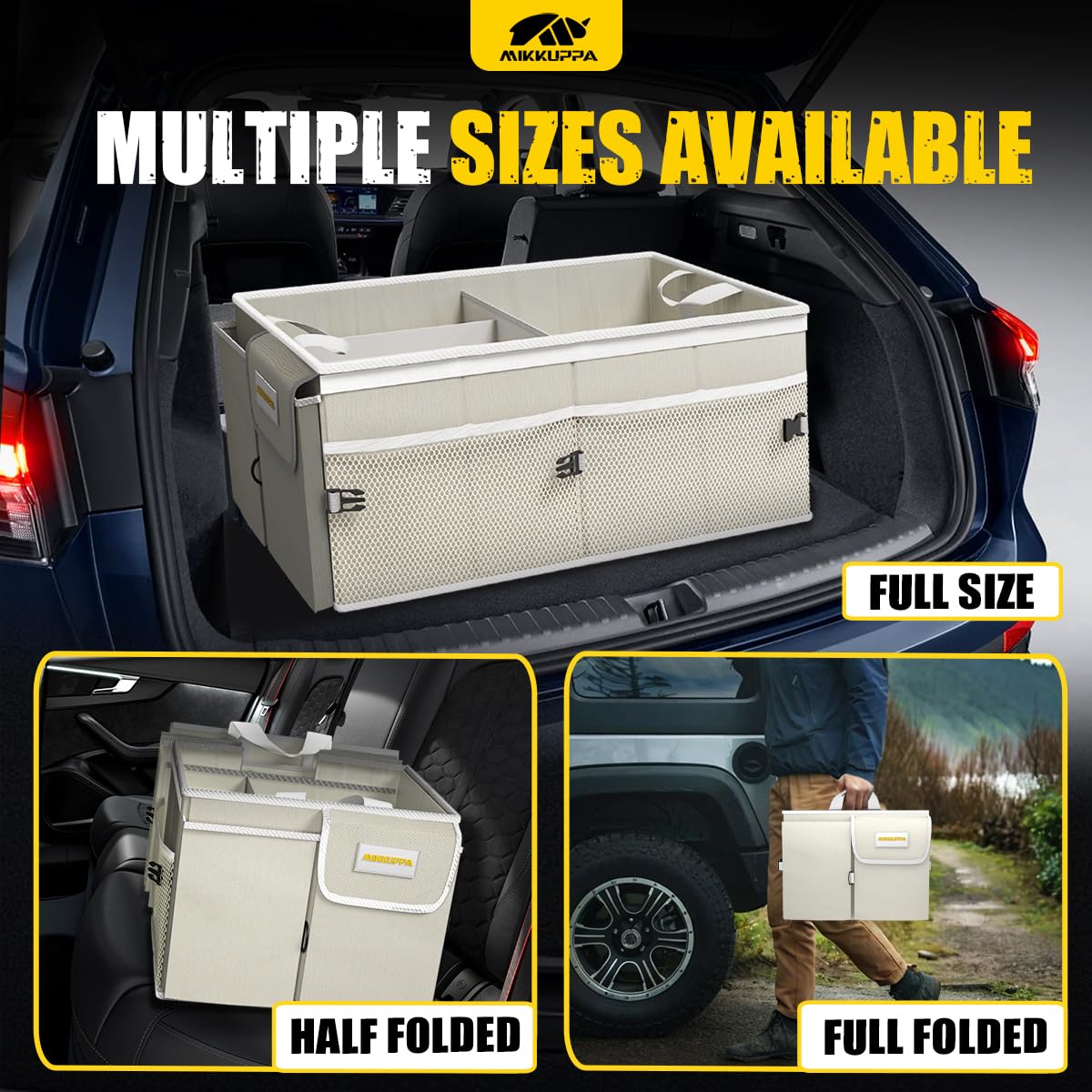 Mikkuppa Car Trunk Organizer - 65L Collapsible Trunk Organizer With Lid, Sturdy Car Storage For Suv Auto Truck Van With Adjustab