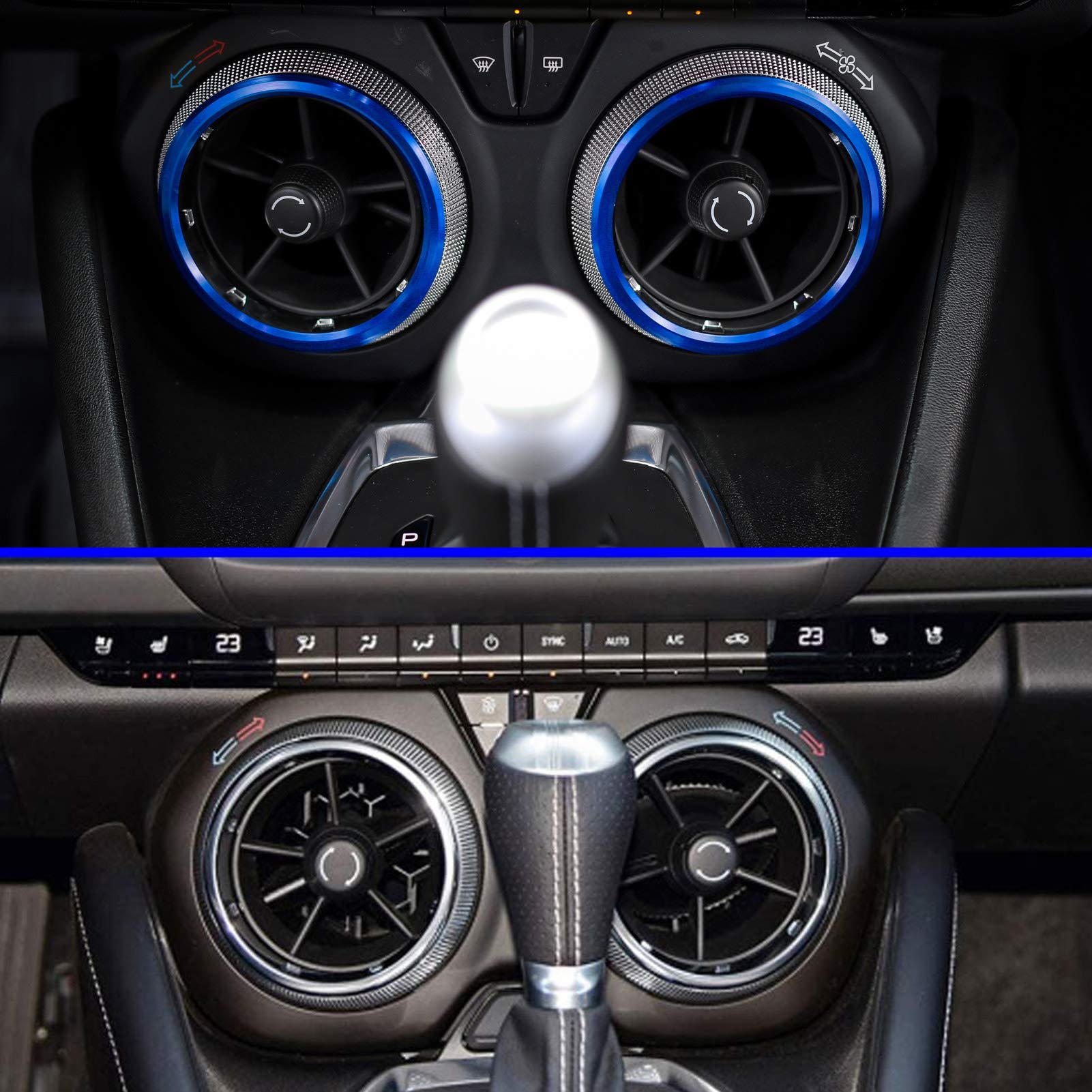 For Camaro Accessories Ac Knobs Air Conditioner Outlet Vent Trim For 2016-2019 Chevrolet Camaro, Blue Aluminum, 4Pcs