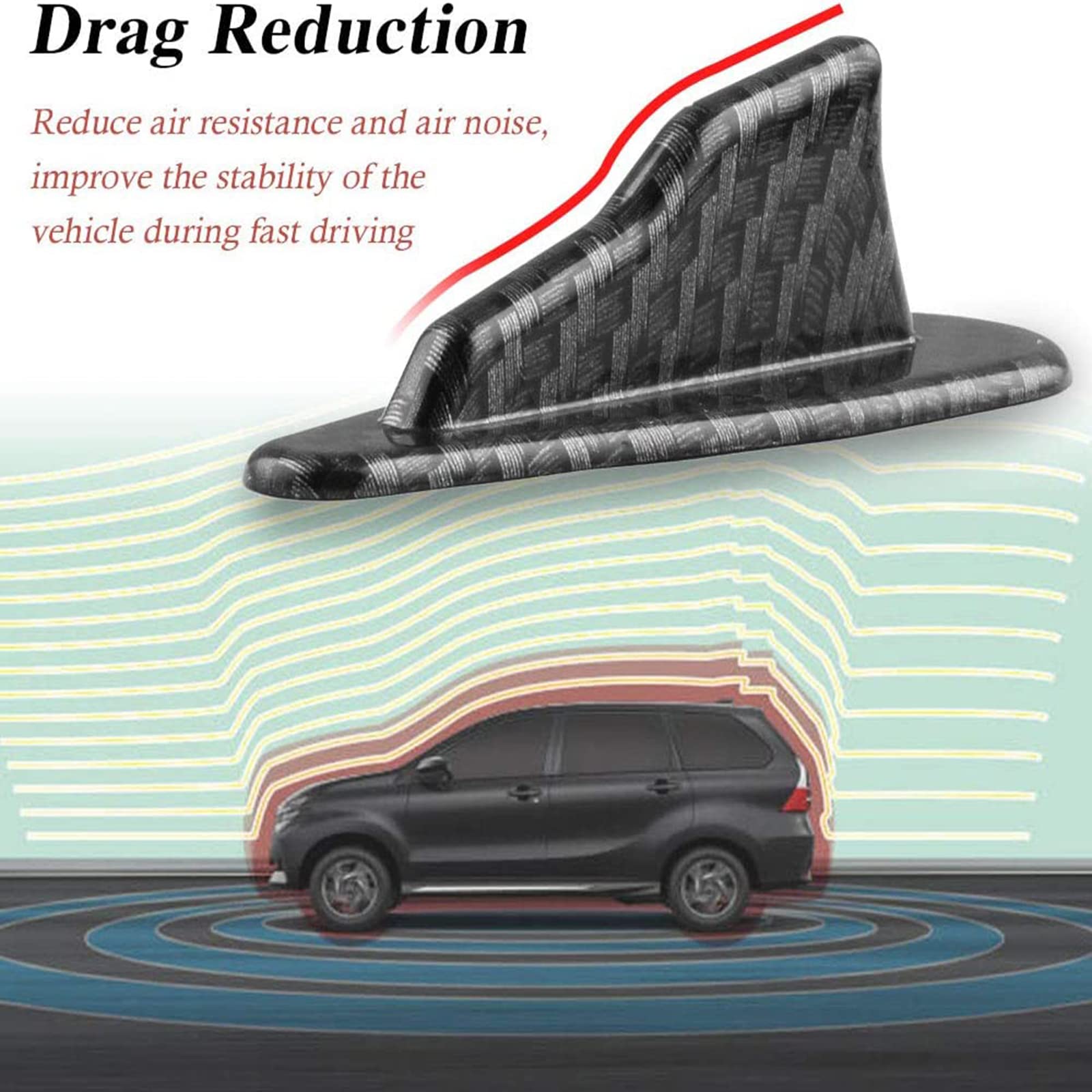 Rulline 10Pcs/Set Diffuser Shark Fin Kit Compatible With Spoiler Roof Wing Air Vortex Generator Carbon Fiber Pattern