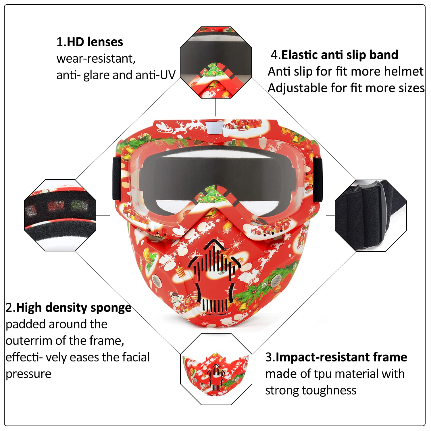 SPOSUNE Motorcycle Goggles - Paintball Mask Detachable Face Mask for ATV Dirt Bike Motocross Safety Goggles for Men Women