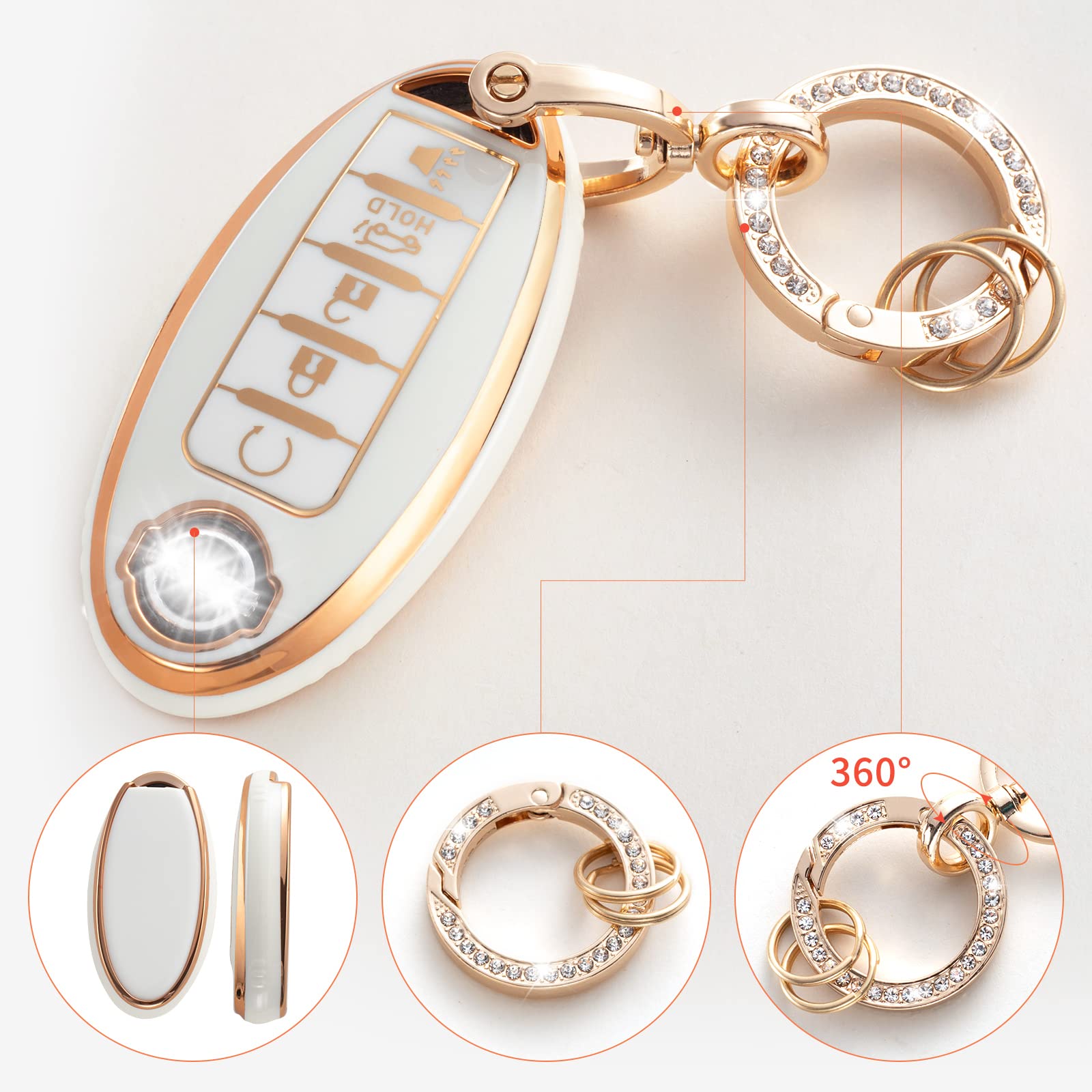 RUABIBAN Key Fob Cover Compatible with Nissan, Soft TPU Key Case Shell Fit for Altima Rogue Sentra Pathfinder Frontier Maxima Ti