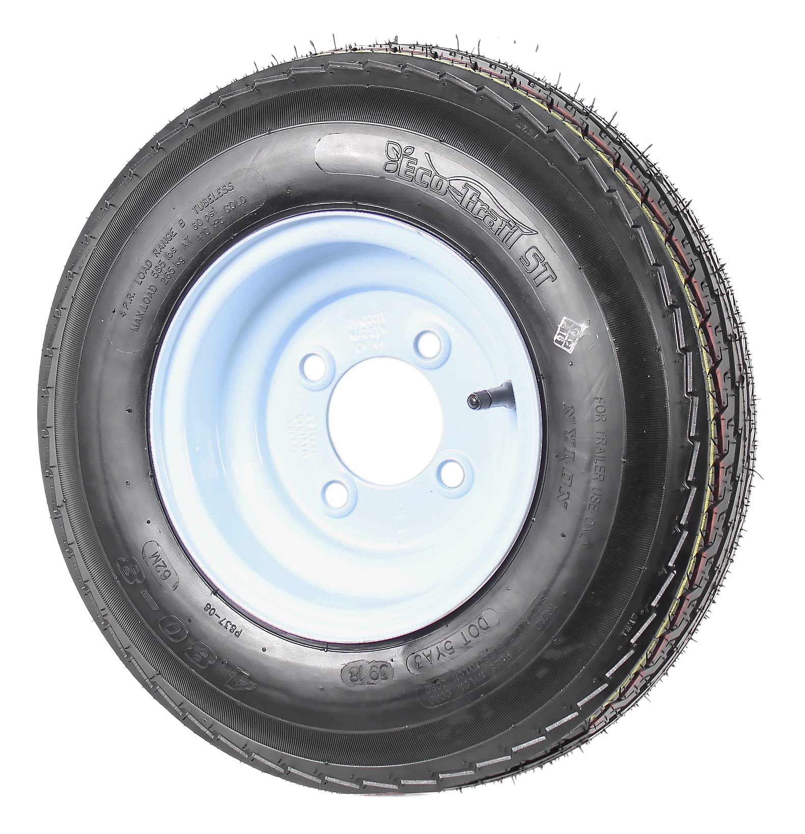 eCustomrim 2-Pack Trailer Tires On Rims 4.80-8 480-8 4.80 X 8 8 in. Load Range B 4 Lug Bolt Wheel White - 2 Year Warranty w/Free