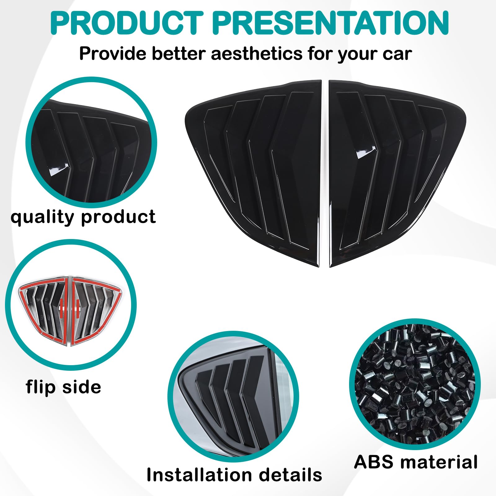 Hudiriy Rear Side Window Louvers Air Ven Decorative Compatible With Mazda Mx-5 Nd 2015-2023 Automotive Rear Window Triangular Glass Decorative Cover Abs,Only Fit Hardtop Version (Piano Black)