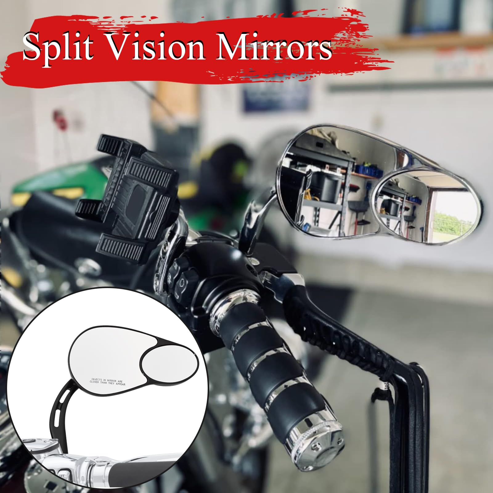 Wowtk Split Vision Rearview Mirrors Fits For Harley 1982-2024 Most Models Road King Street Glide Road Glide Softail Iron 1200 Iron 883 Deluxe Fat Boy Sport Glide Xg750 Xg500 Sportster,Black