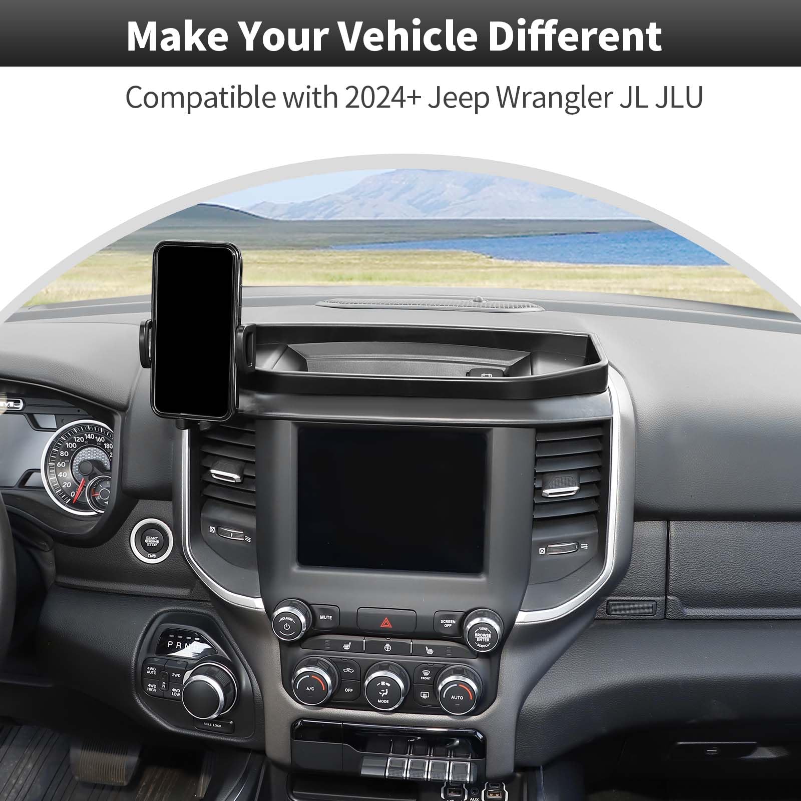 CheroCar for RAM Dash Mount Phone Holder Stoage Tray Phone Mount Organizer Compatible with 2018-2025 Dodge Ram 1500 2500 3500,Do