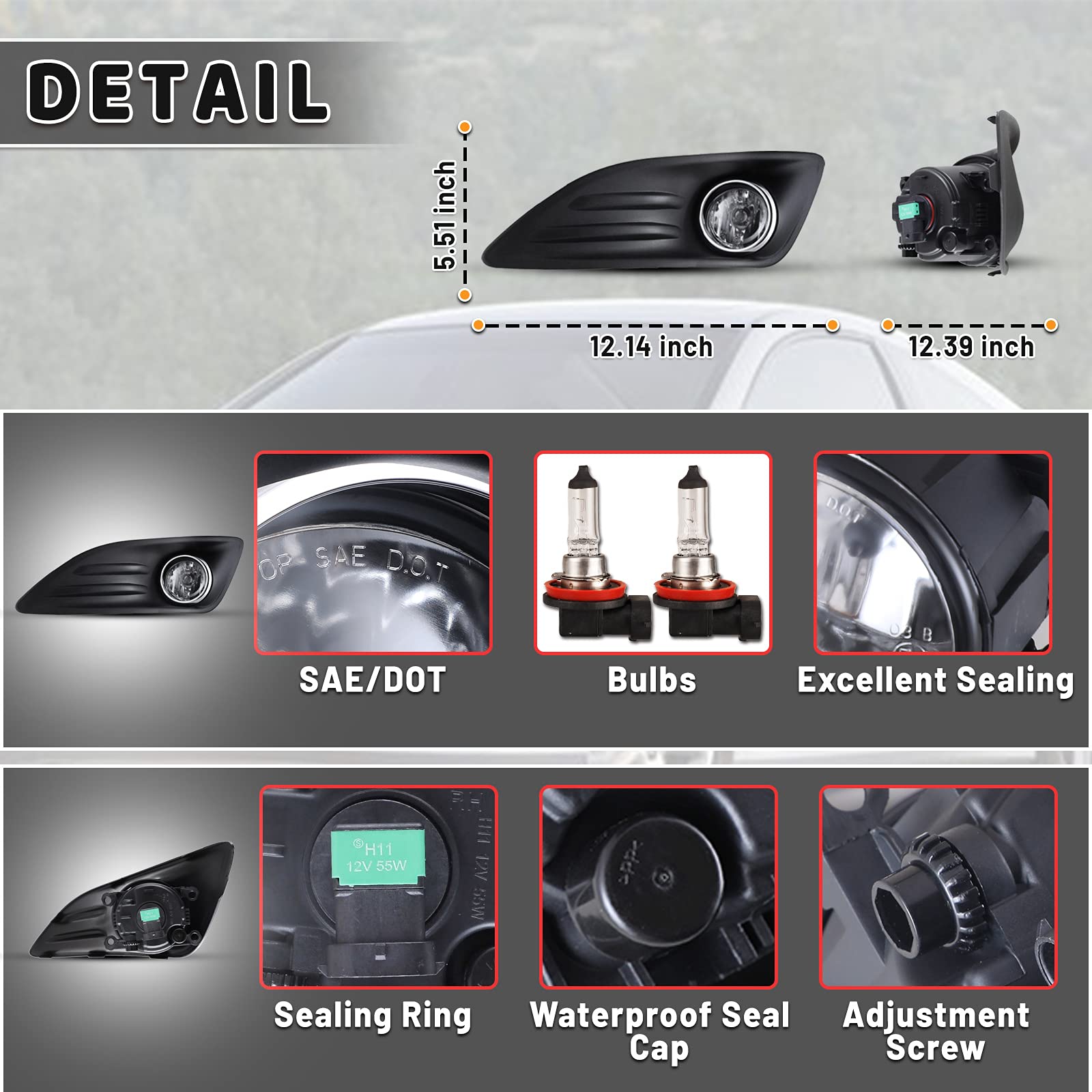 Autowiki Fog Lamp For 2014-2018 Ford Fiesta Fog Lights Assemblies For 2019 Ford Fiesta S & Se Models With Wiring Kit 1 Pair