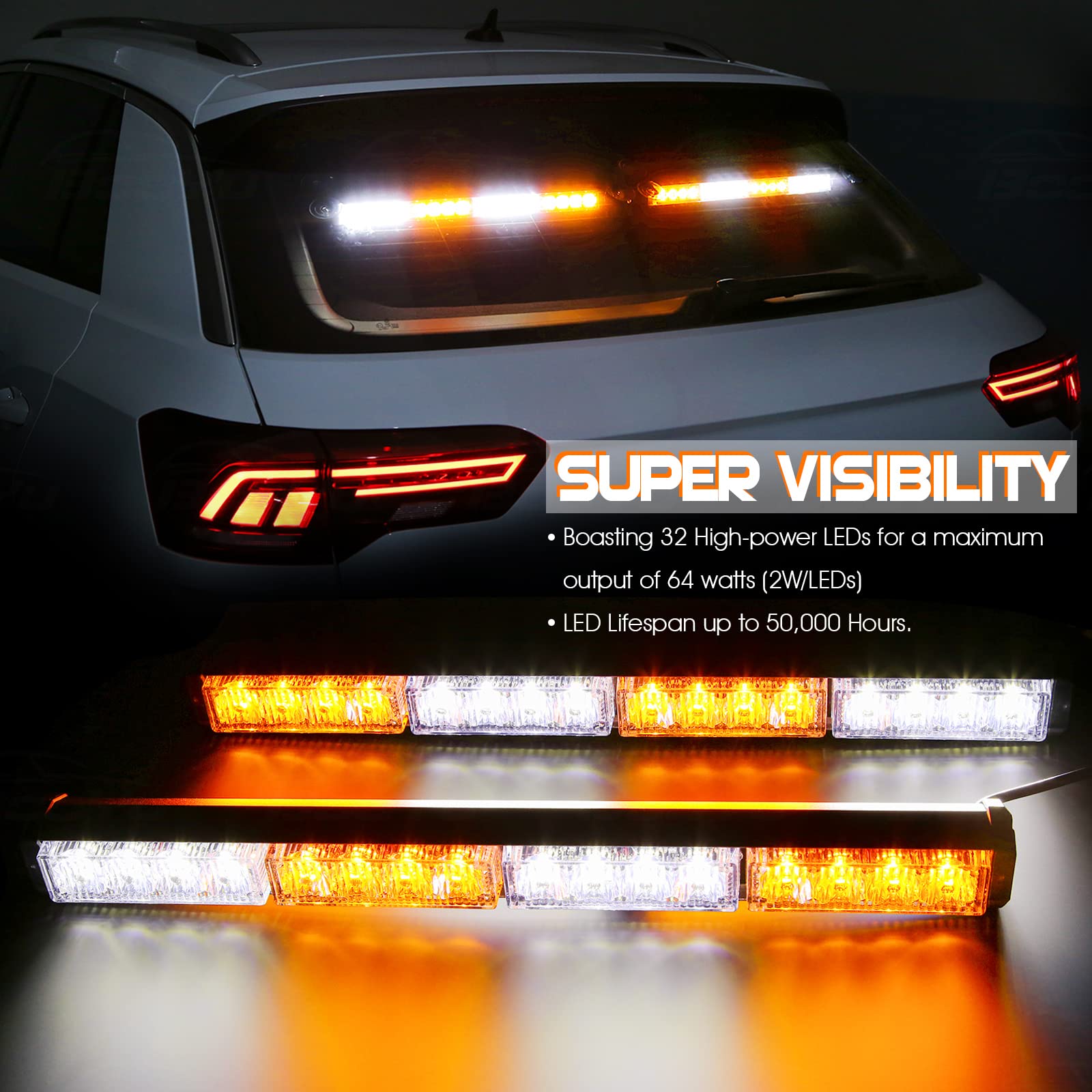 Booyu 2 In 1 Traffic Advisor Light Bar W/Digital Display Controller Windshield Led Emergency Strobe Visor Safety Warning Hazard