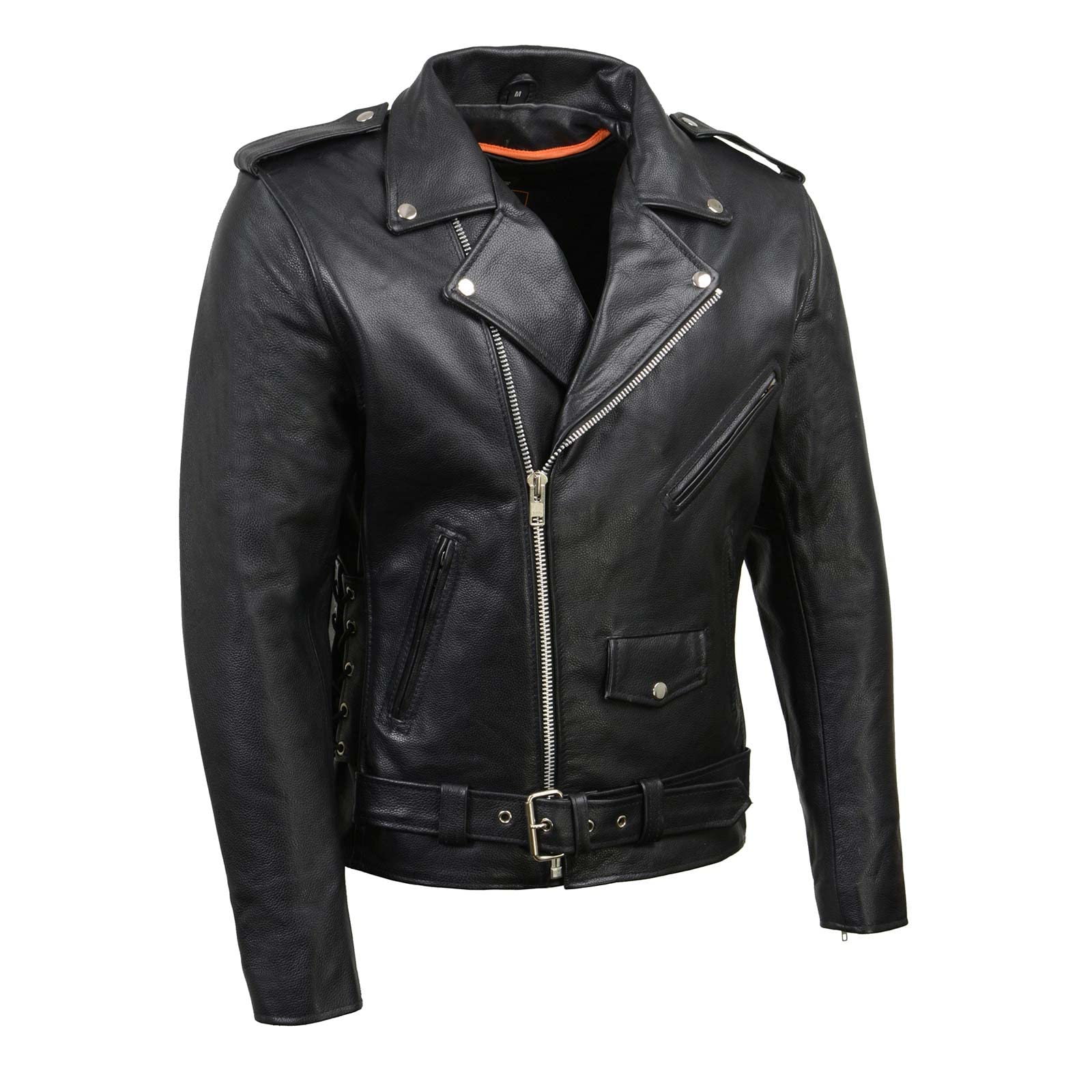 Milwaukee Leather Sh1011 Black Classic Brando Motorcycle Jacket For Men Made Of Cowhide Leather W/Side Lacing - 4X-Large