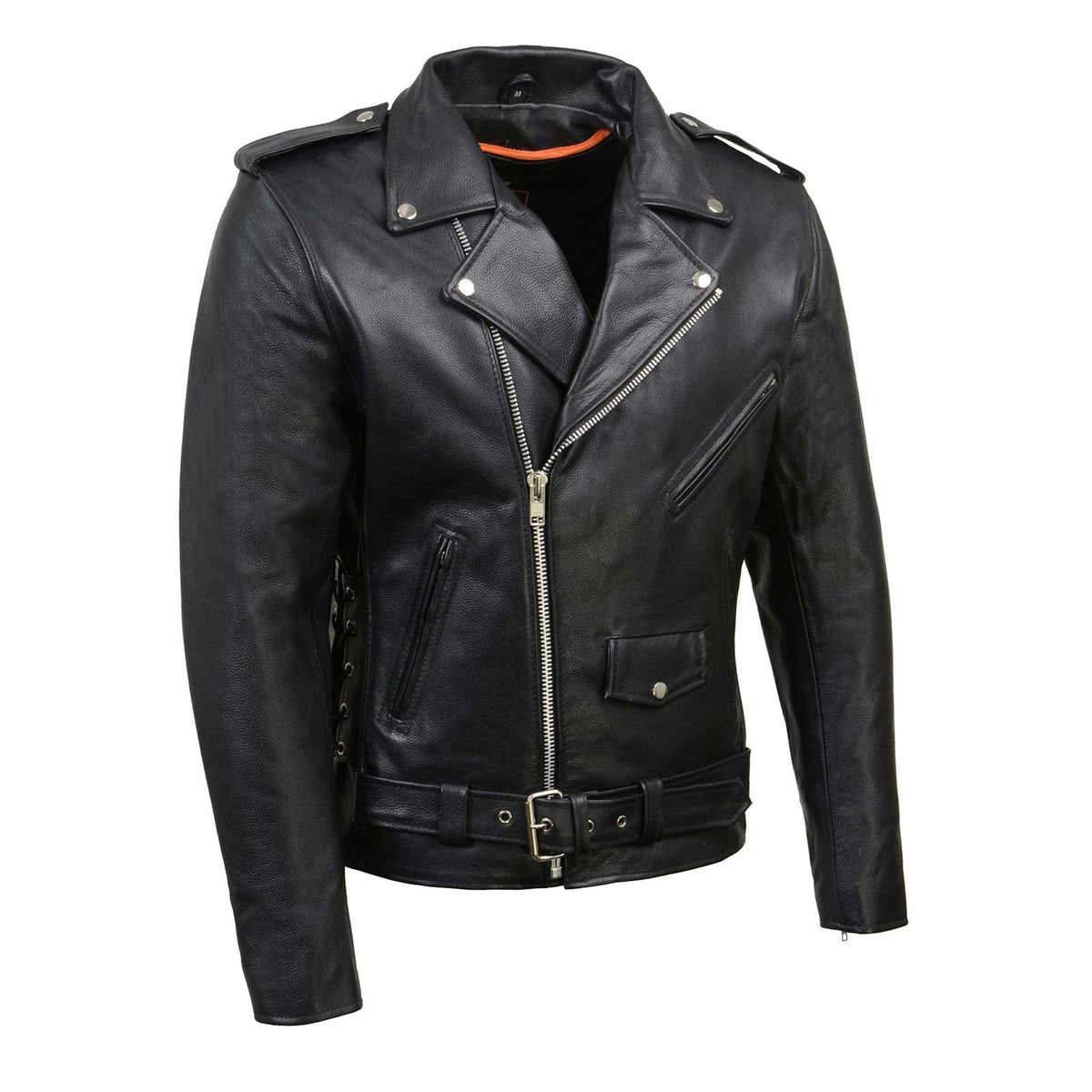 Milwaukee Leather Sh1011 Black Classic Brando Motorcycle Jacket For Men Made Of Cowhide Leather W/Side Lacing - X-Large