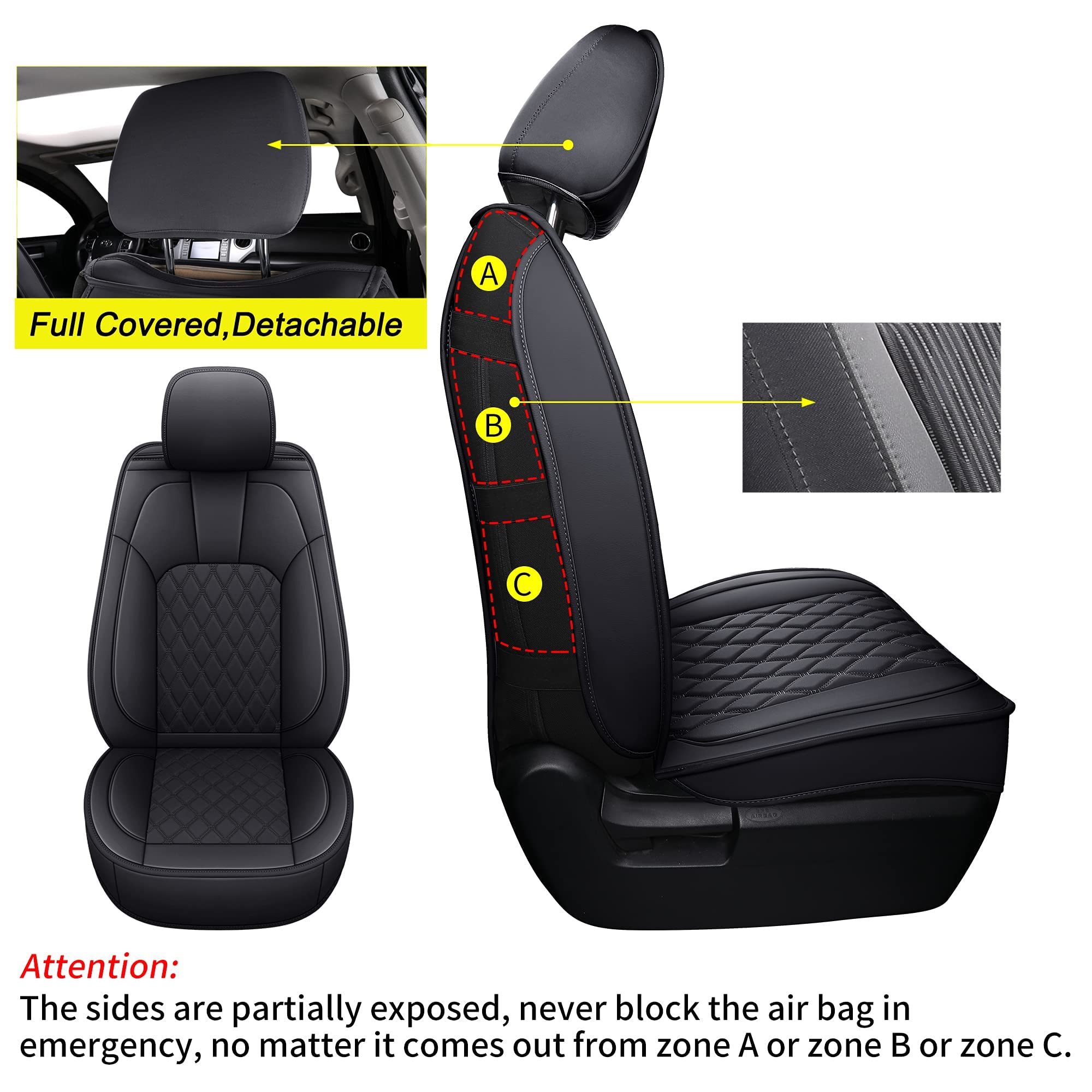 Luckyman Club 2007-2021 Tundra Pickup Trucks Car Seat Covers X05-T3 Full Set, Fit Sr5 Sr Platinum Trd Pro Trims Crew/Crewmax/Extended/Double Cab With Water Proof Faux Leather (Black Full Set)