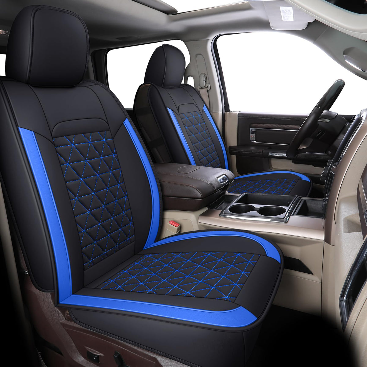 Coverado Car Seat Covers Full Set, Leather Ram 1500 Seat Covers Protectors Compatible With 2002-2025 Dodge Ram 1500 2500 3500 Cr