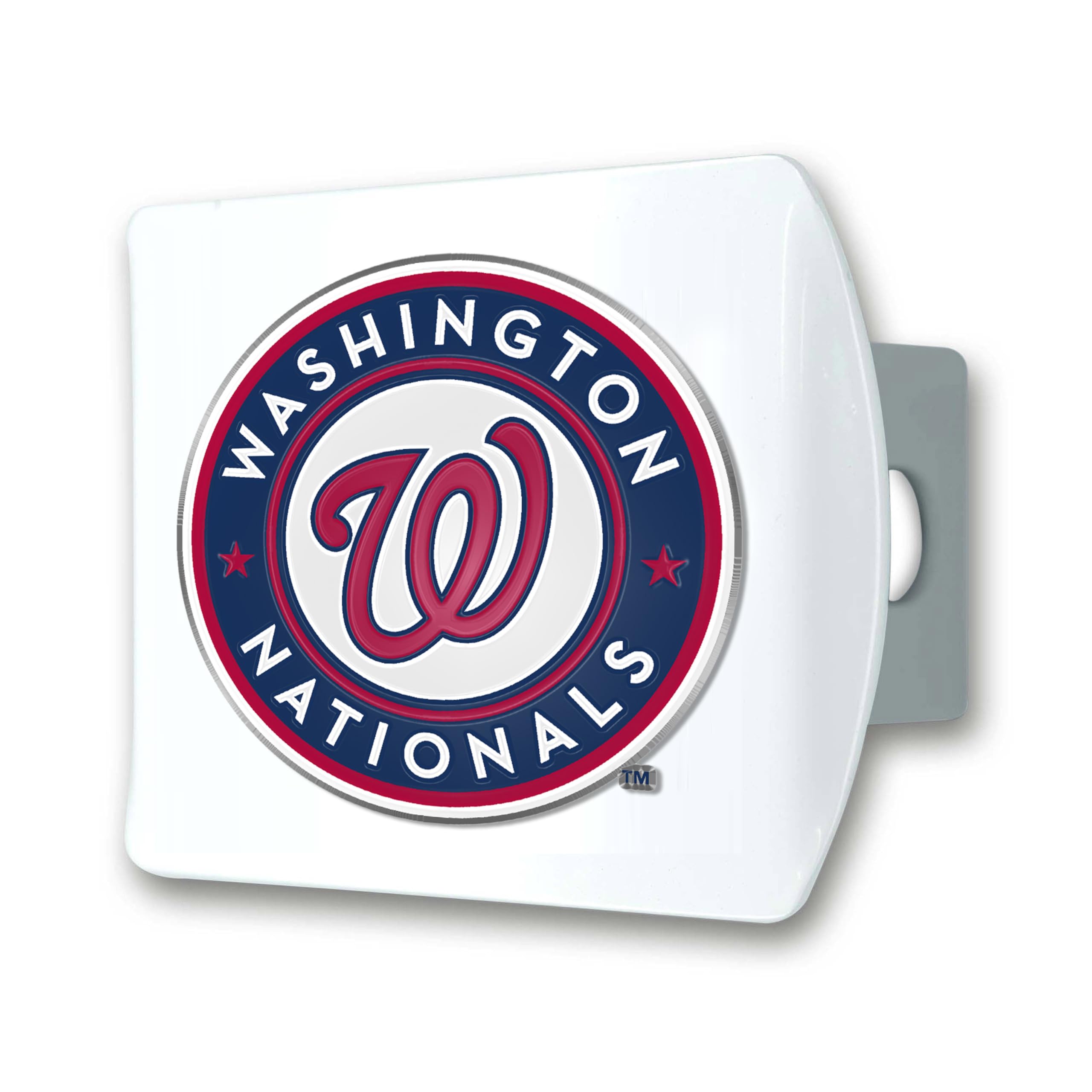 FANMATS 43785 MLB - Washington Nationals Color Hitch Cover - White with Metal Chrome 3D Logo Emblem - Easy Installation on Truck