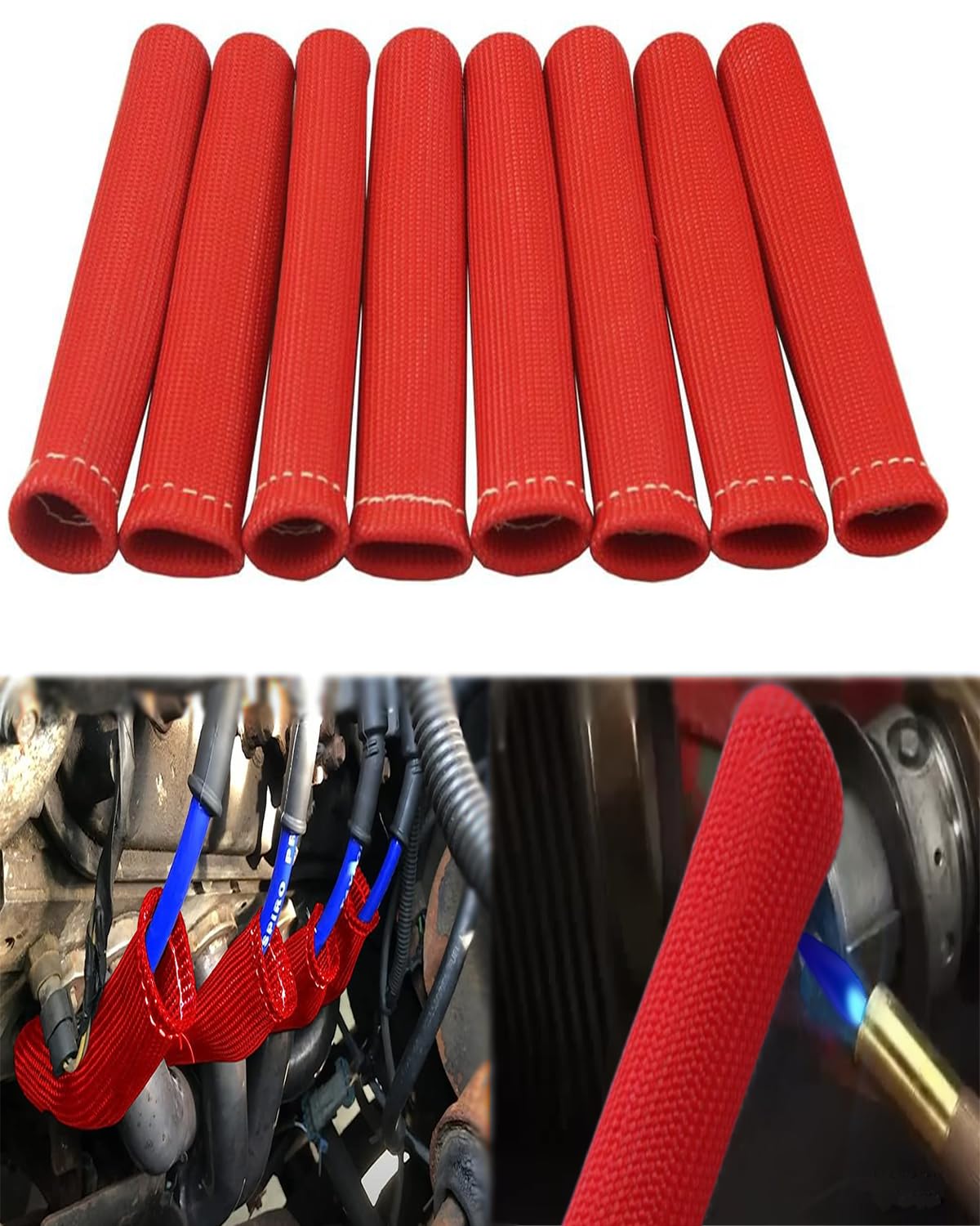 Spark Plug Heat Cover Replacement - 8 Pcs 2500 Spark Plug Wire Boots Protector, 6 Inches Spark Plug Wire Heat Shield Sleeve Prot