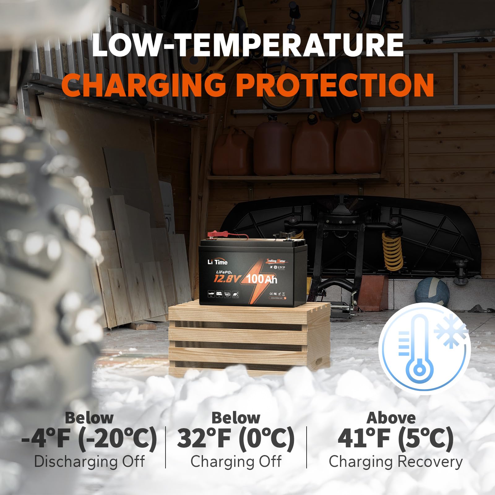 Litime 12V 100Ah Tm Low-Temp Protection Lifepo4 Battery Built-In 100A Bms, Group 31 Deep Cycle, Lithium Iron Phosphate Battery P
