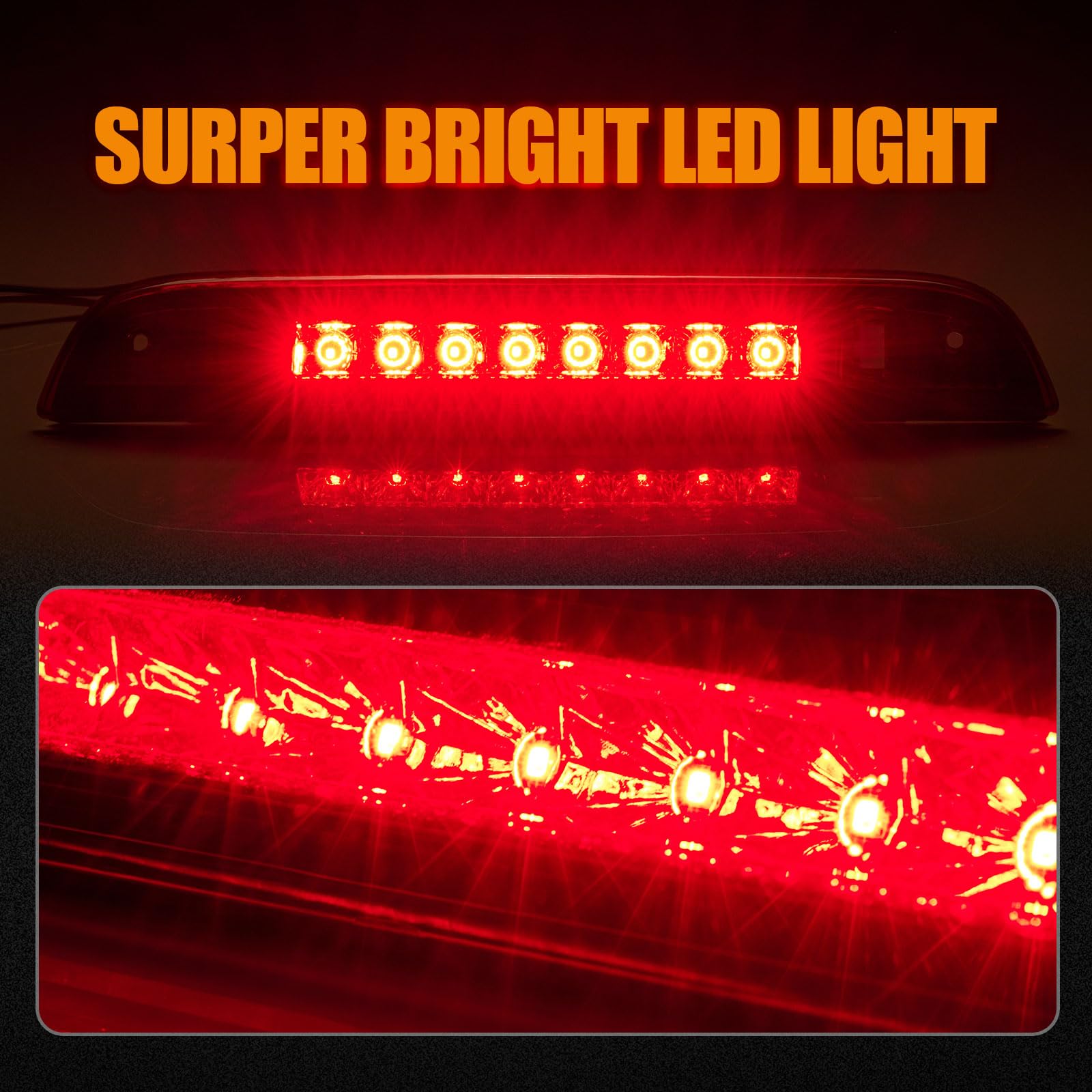 Cxdar Third 3Rd Brake Light Led For 2007-2017 Jeep Patriot, High Mount Rear Brake Lights Assembly For 07-17 Jeep Patriot, Waterp