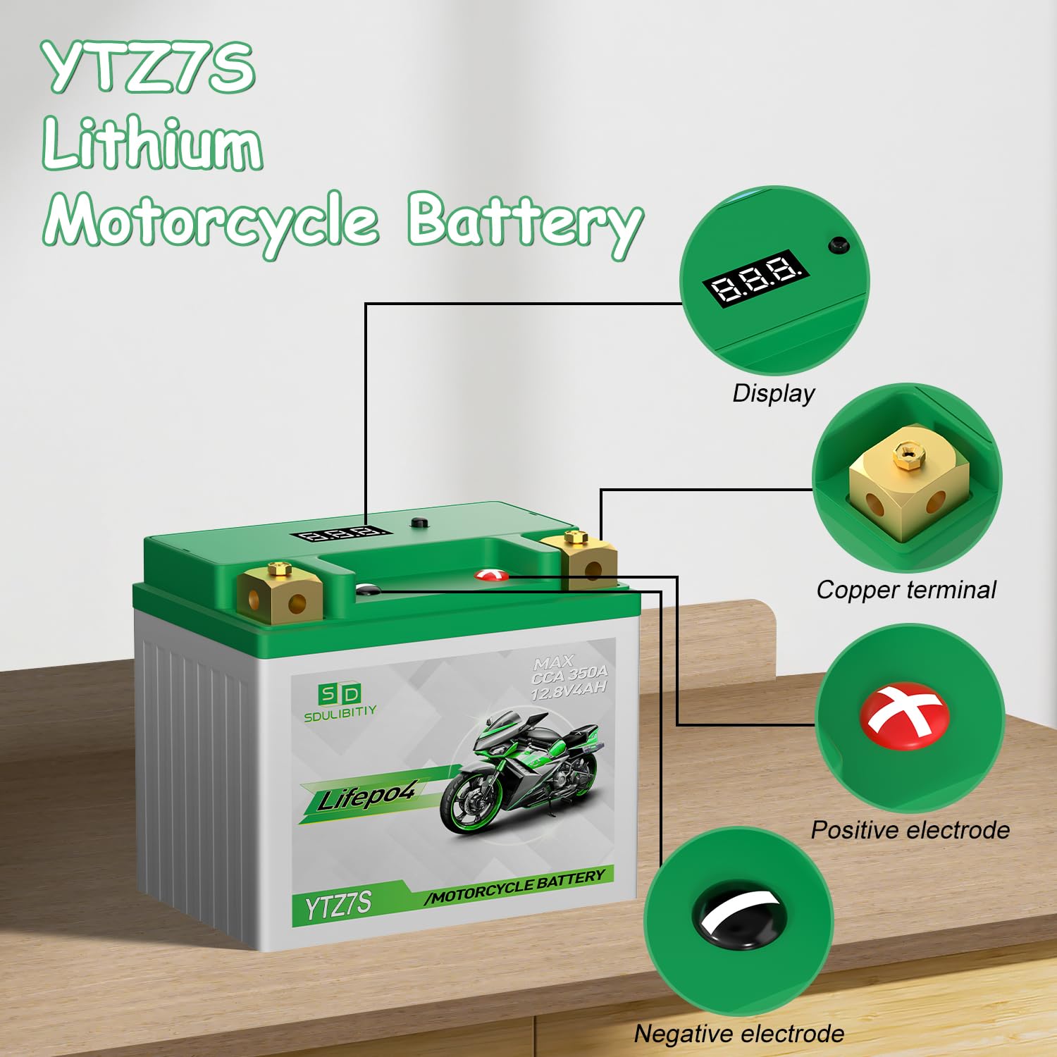 YTZ7S YTX5L-BS Lithium Motorcycle Battery LiFePO4 12V 4Ah 280-350CCA High Performance Power Sports, Compatible ATV, UTV, PWC, Se