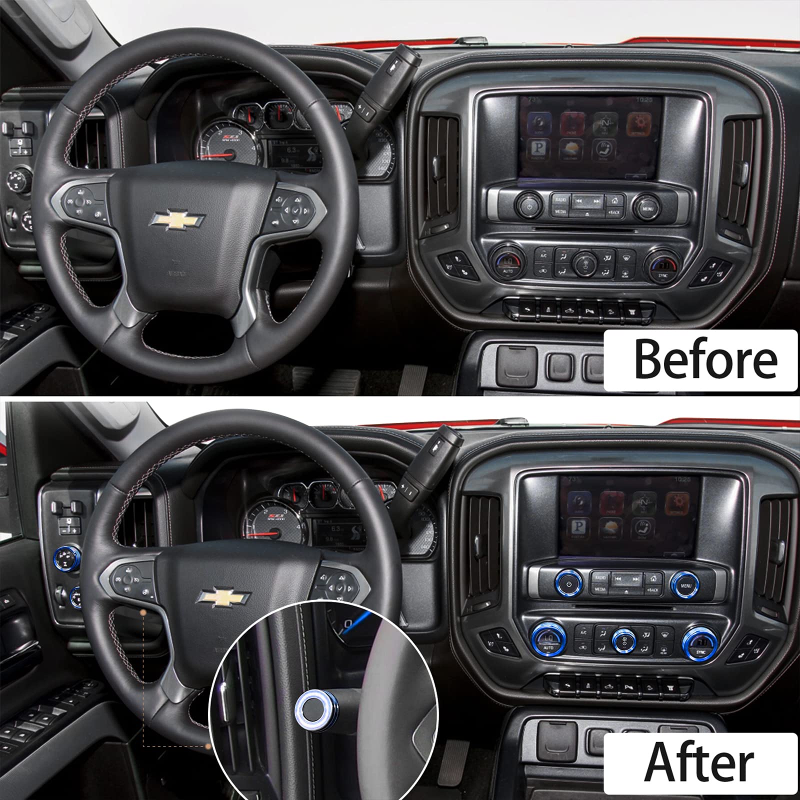 Switch Button Ac Radio Light Trim Center Console Knob Covers For Chevy Silverado & Gmc Sierra Accessories 2014 2015 2016 2017 20