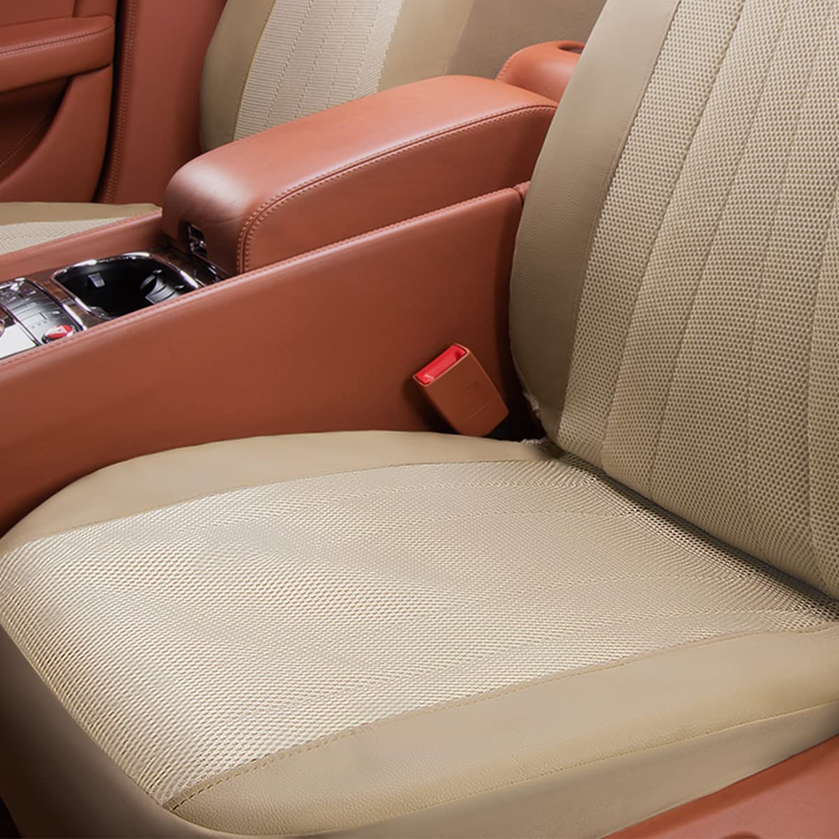 Flying Banner car seat Covers Set airmesh Breathable Fashion Easy Bench Split Protectors Sport Fashion (Beige & Beige, Full Set