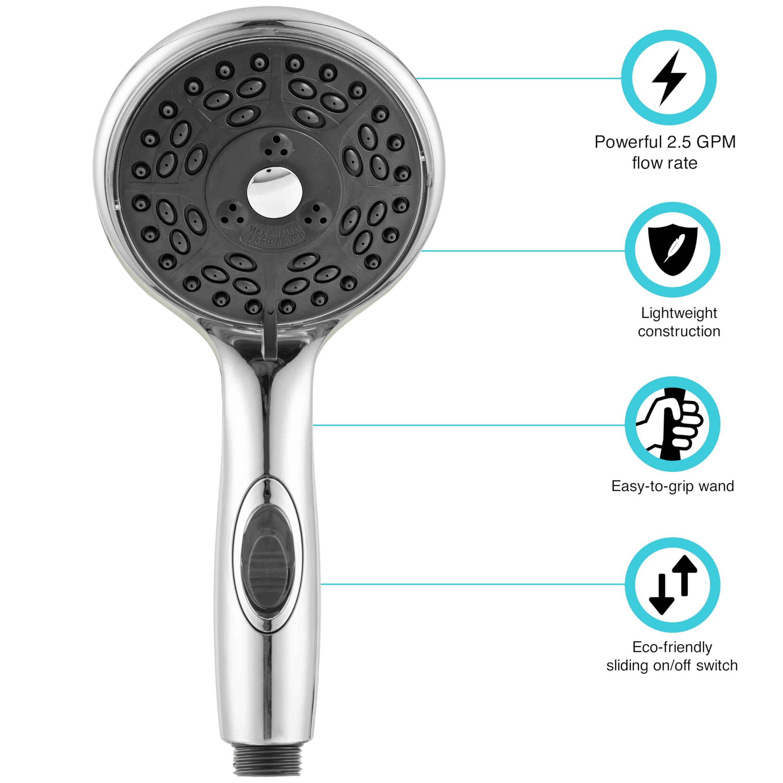 Dura Faucet Premium Rv Handheld Shower Wand And Hose Kit - Eco-Friendly On/Off Switch (Chrome)