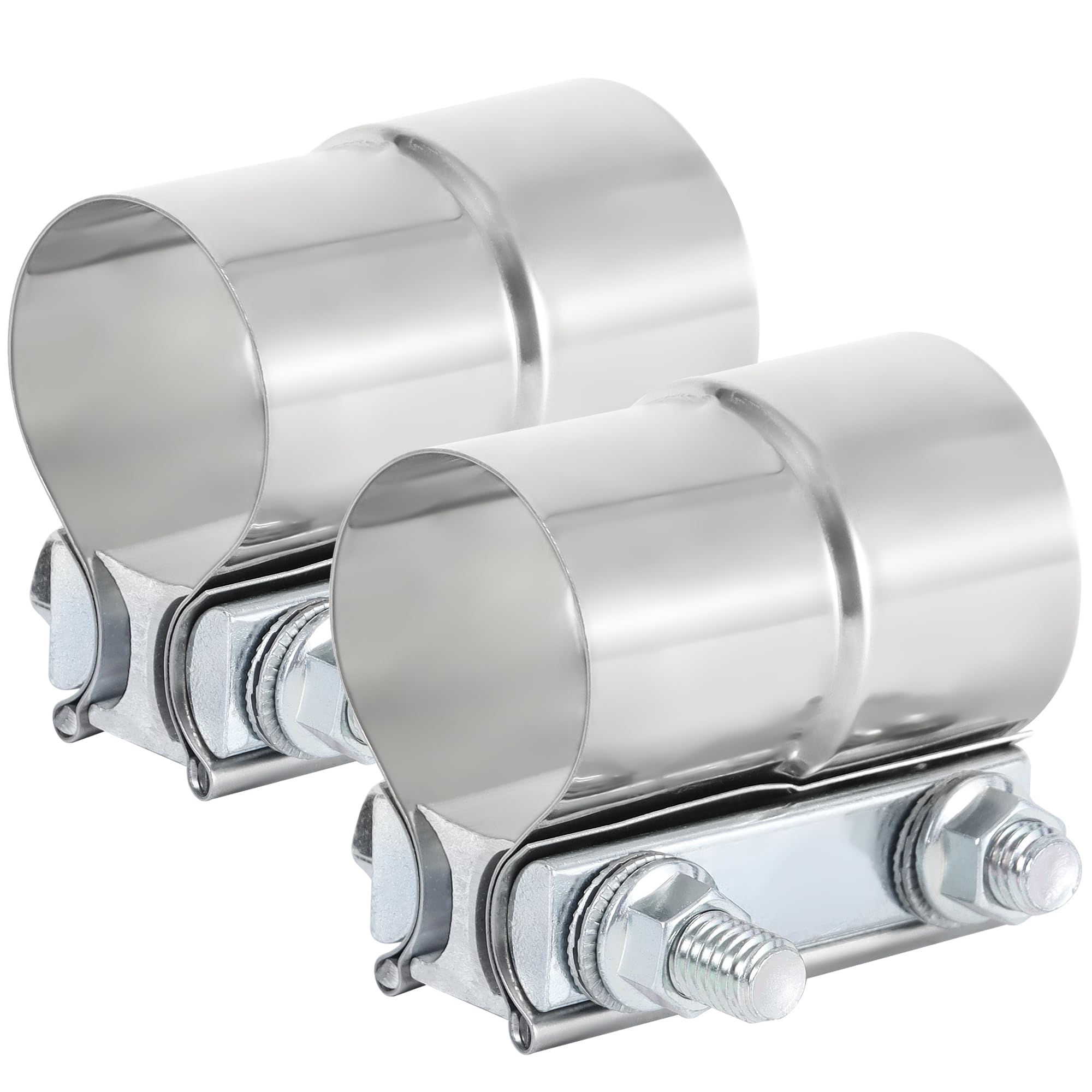 Vitonsbay 3.0 Inch Exhaust Clamp, 3 Inch Lap Joint Exhaust Band Clamp Sleeve Coupler Stainless Steel (2Pcs)