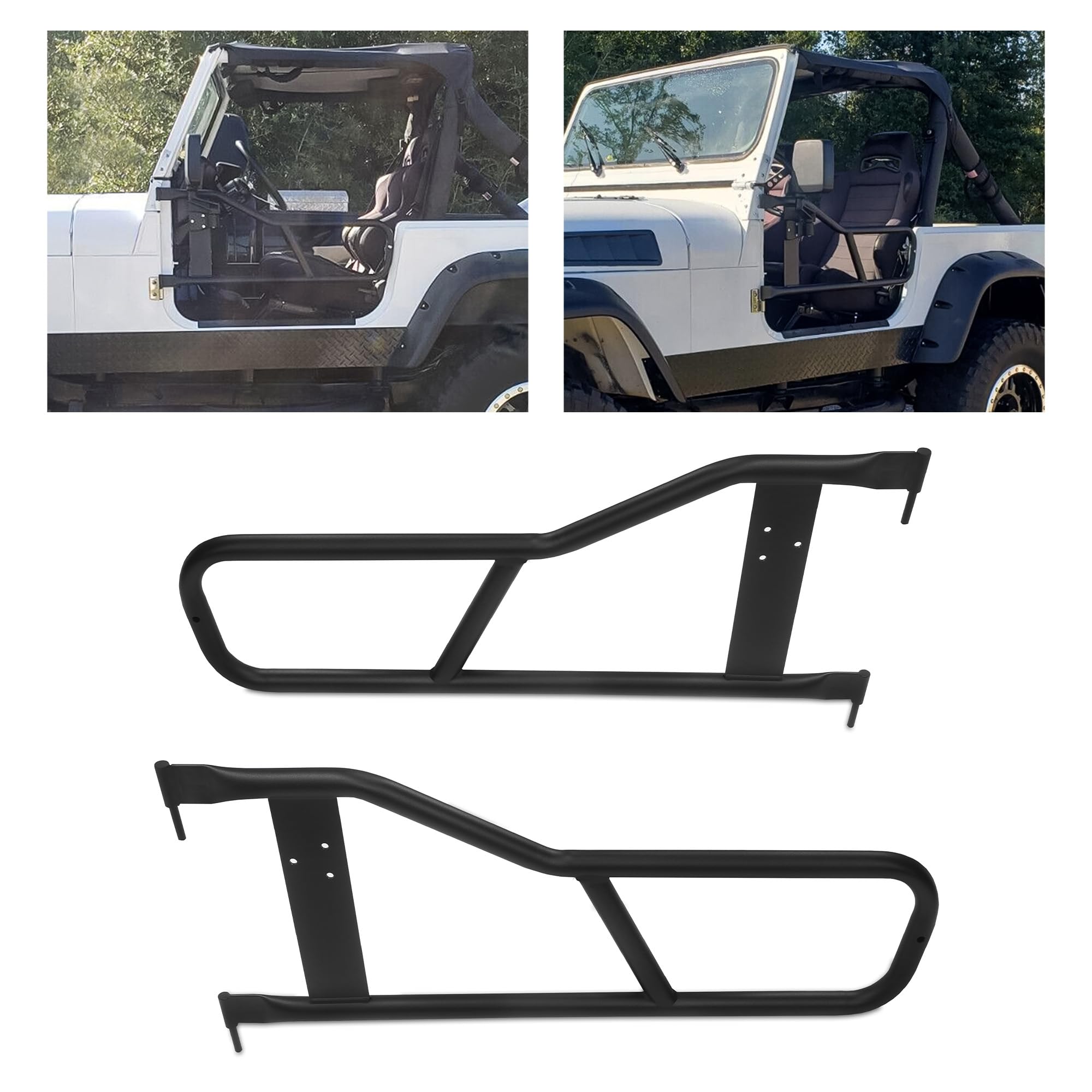 Ecotric Tubular Doors Compatible With 1987-2006 Jeep Wrangler Yj Tj Tubular Half Doors Tube Door Steel Left & Right Simple Off-Road Style