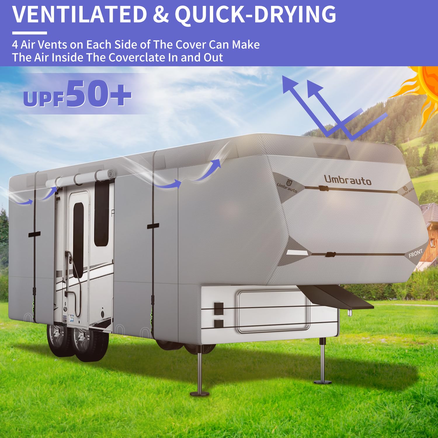 Umbrauto 5Th Wheel Rv Cover Upgraded 7 Layers Top Anti-Uv Waterproof Breathable Camper Covers Fits 28' - 31' Travel Trailer Moto