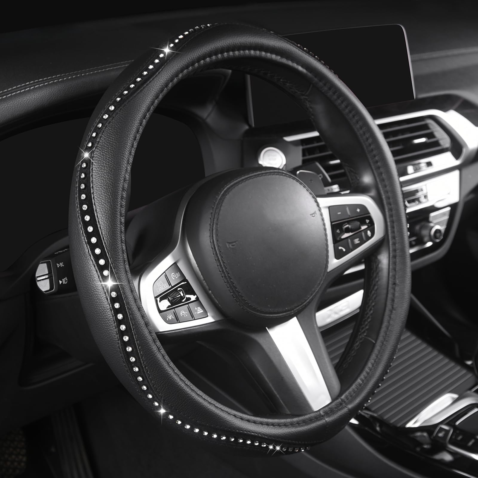 Autoyouth Steering Wheel Cover, Crystal Studded Rhinestone Bling Styling For Car, Suv, Truck Heavy Duty, Anti-Slip, Excellent Gr